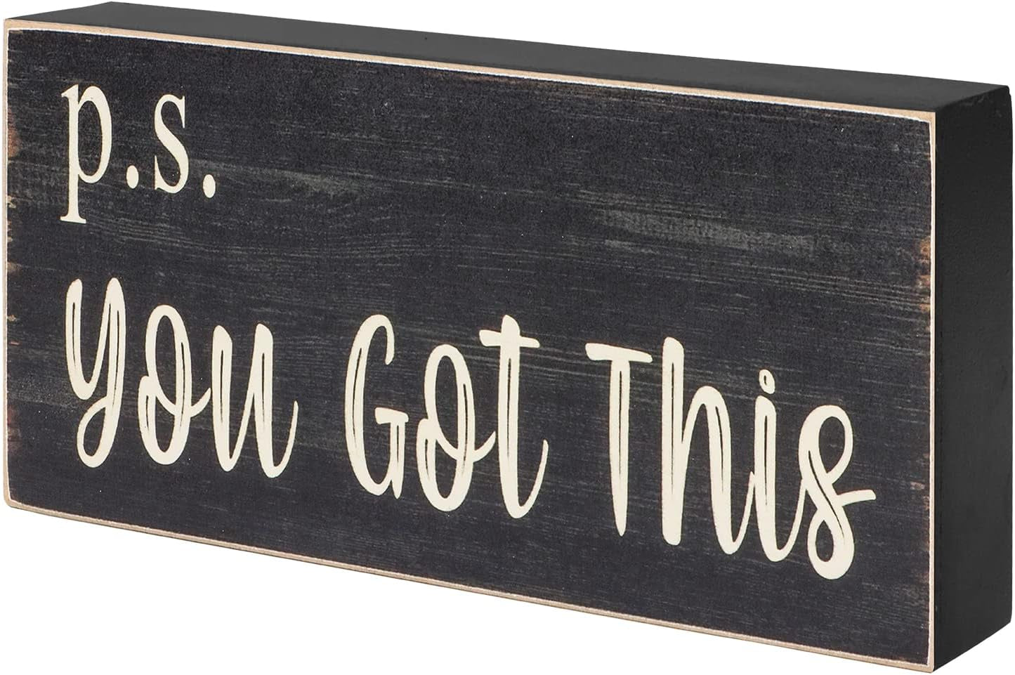 Motivational Home Office Desk Black Decor - Farmhouse Wooden Box Sign Gift for Women - P.S. You Got This