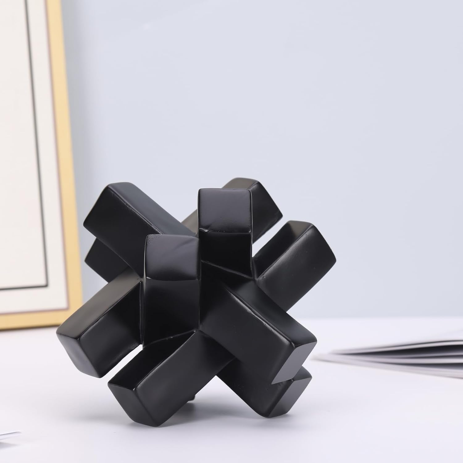 Black Knot Decor for Shelves, Black Geometric Sculpture Statue Modern Decorative Figures 