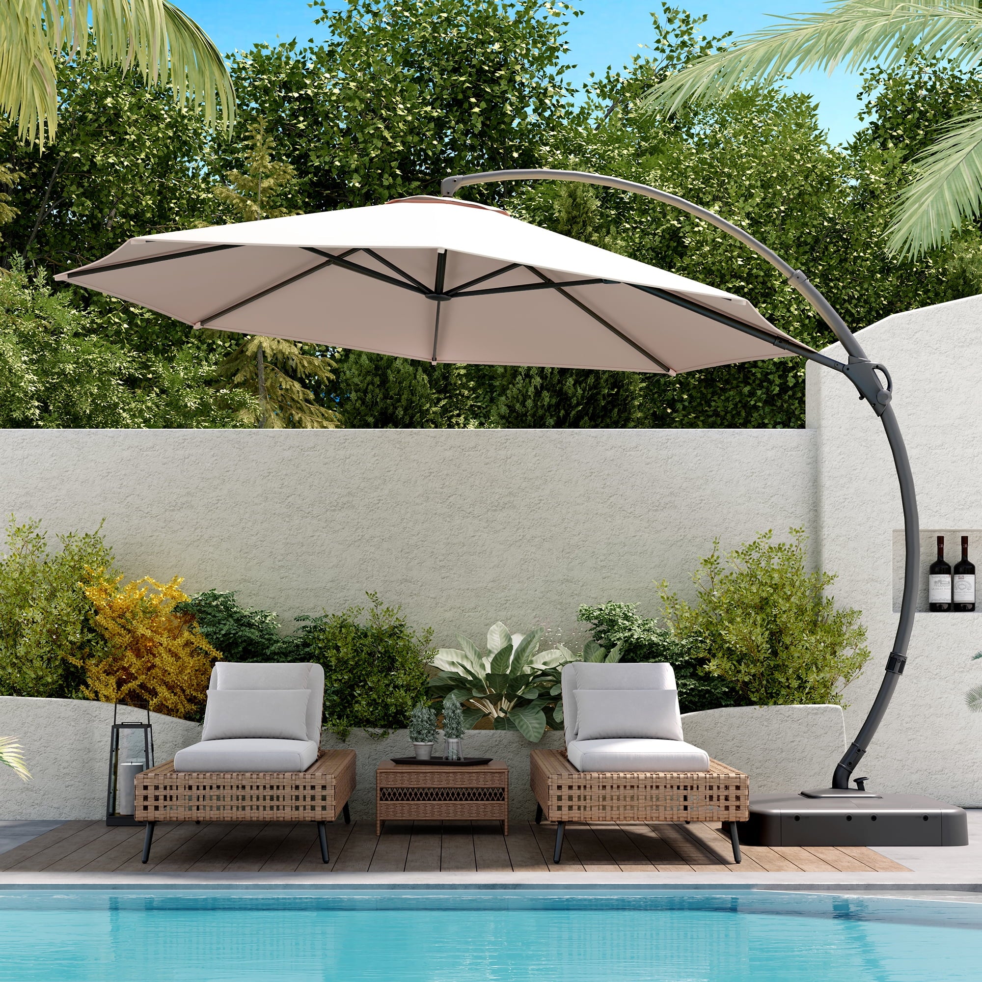 Patio Umbrella with Base, Large Cantilever Umbrella with 360° Rotation 11 Feet