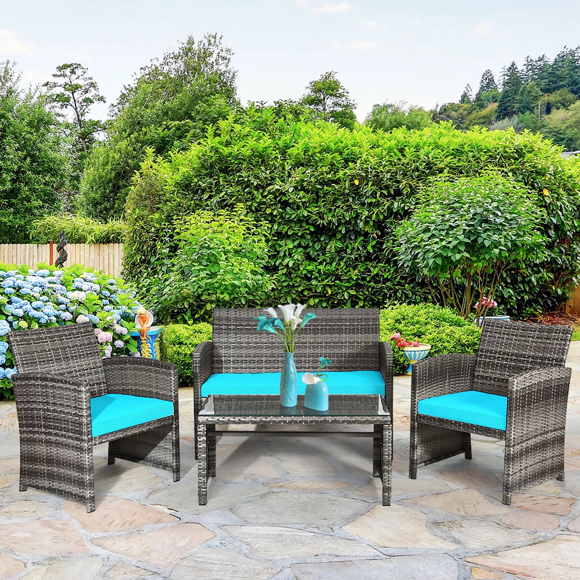 Patio Conversation Set | Rattan Sofa Set with Glass Top | BNB Depot