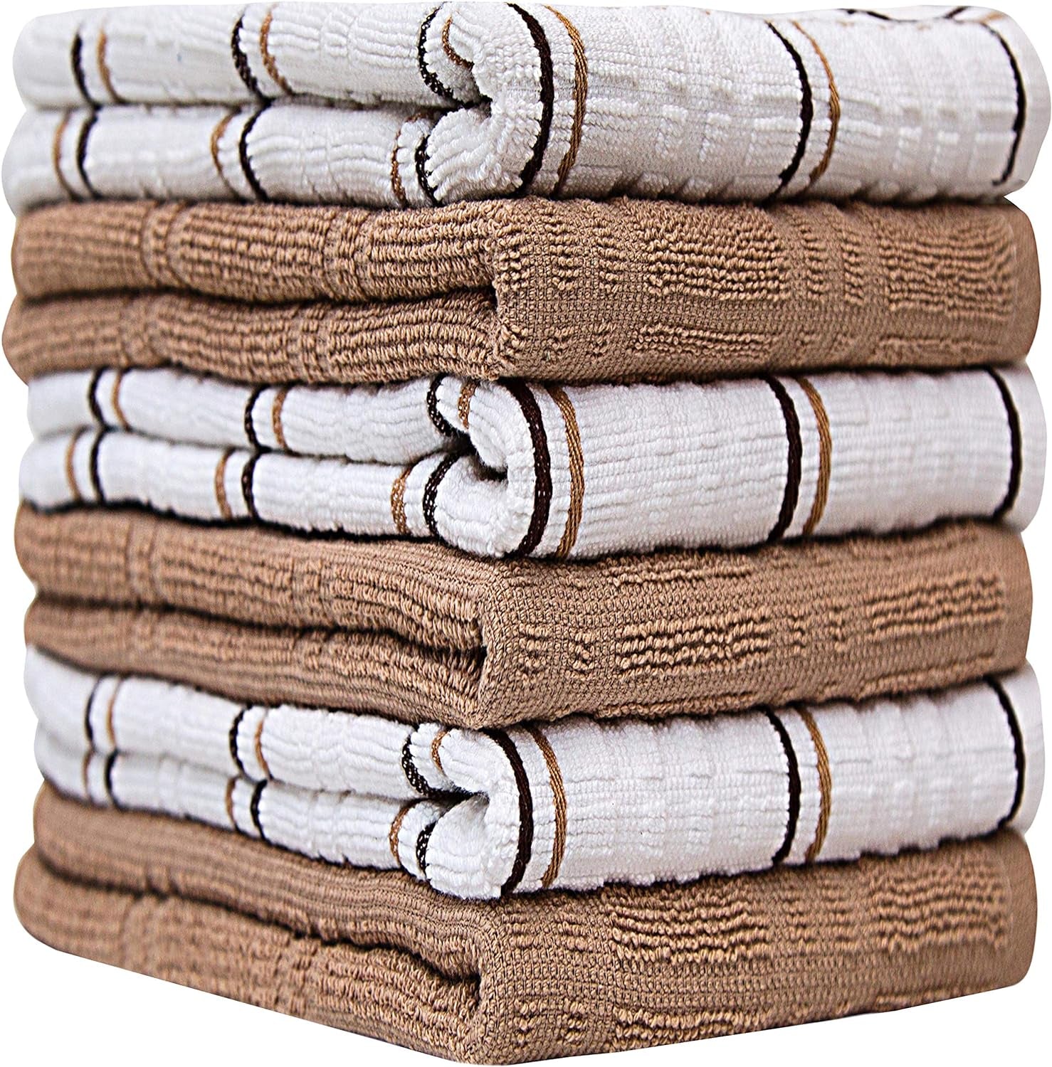 Dish Towel 16"X26" | Tan Windowpane Design | Kitchen Hand Towels, Large Tea Towel Set | Soft, Highly Absorbent | 400 GSM – 6 Pack