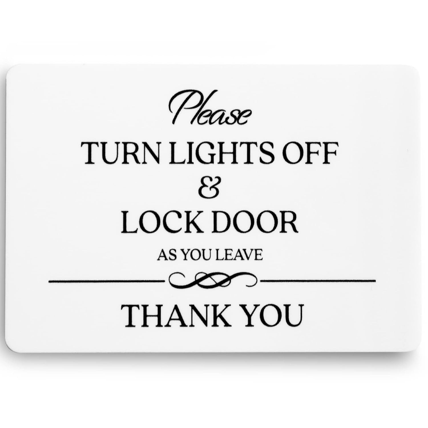 Turn Lights off and Lock Door Sign (White Acrylic 5 X 3.5 In) - Turn off the Lights Sign - Airbnb Essentials for Hosts Signs - Airbnb Signs - Vrbo Signs