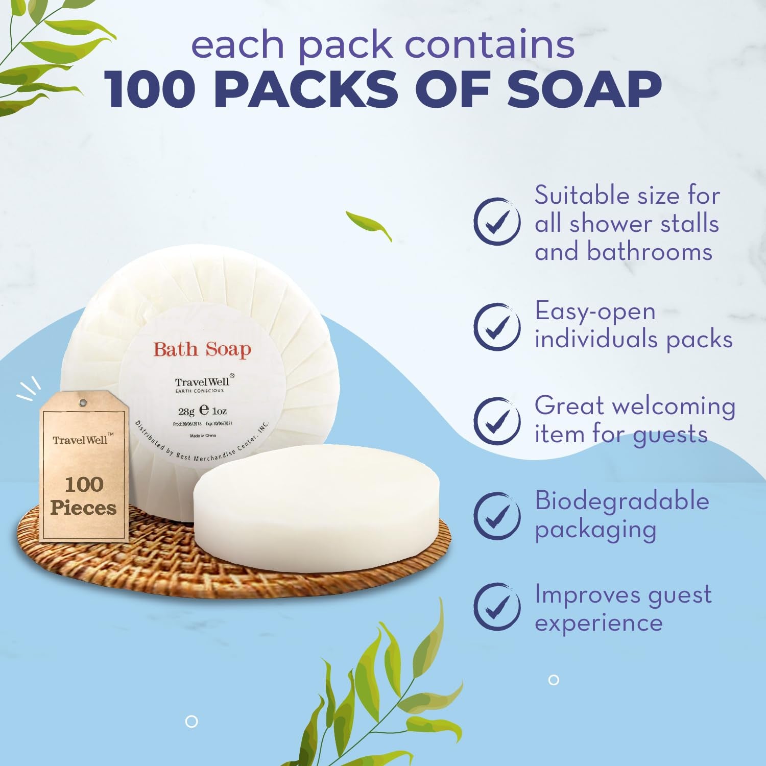 Bar Soap Bulk - 100 Pack, 1.0 Oz Travel Size Soap Bars - Individually Wrapped Hotel Soap - Great for Vacation Rental and Airbnb Toiletries or Hygiene Kits Supplies