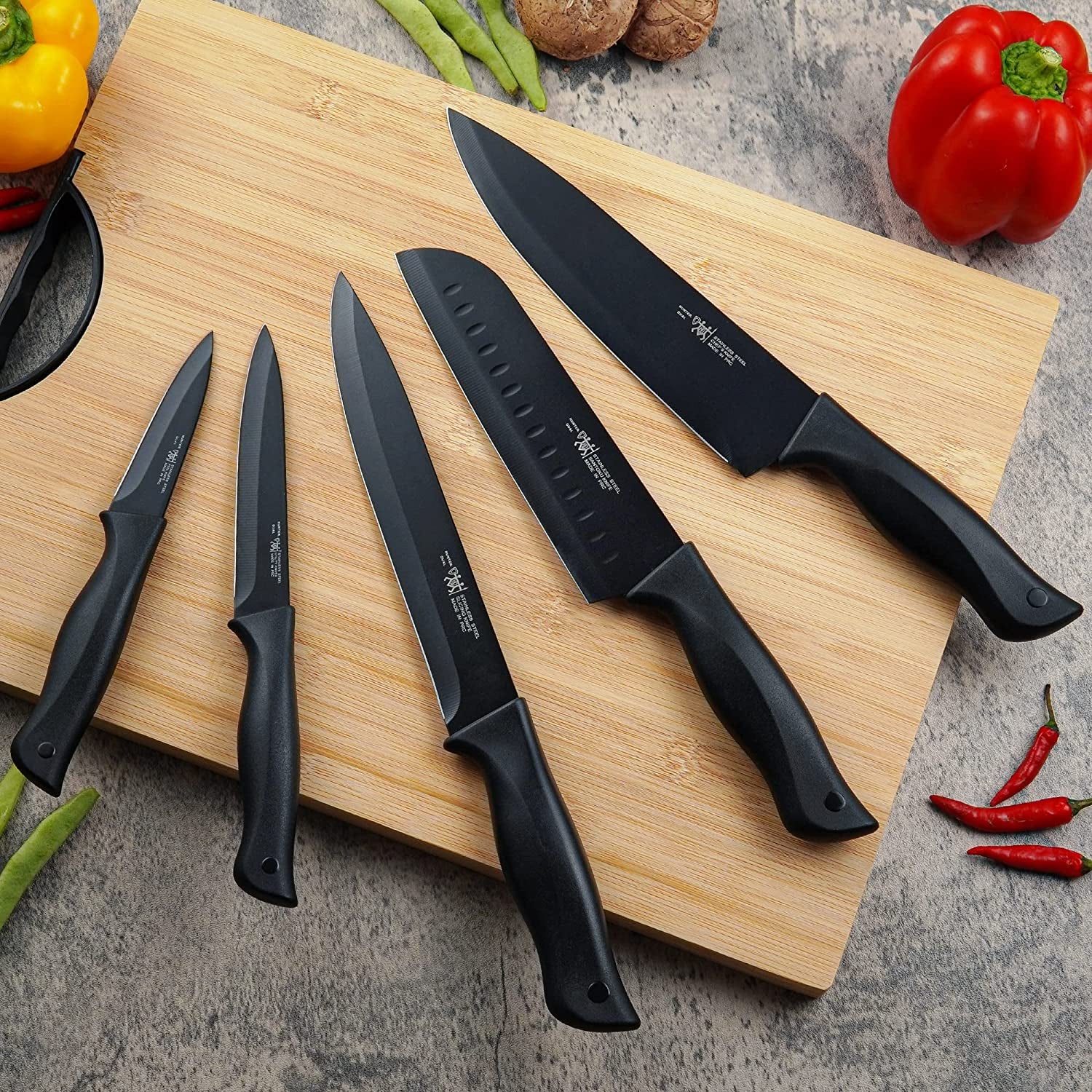 Knife Sets for Kitchen with Block,  15 Pcs Kitchen Knife Set with Block Self Sharpening, Dishwasher Safe, Anti-Slip Handle, Black