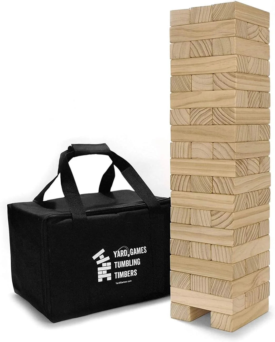 Premium Pine Wood Life-Size Blocks Tower - 56-Pieces Carry/Storage Bag - Grows to over 4-Feet