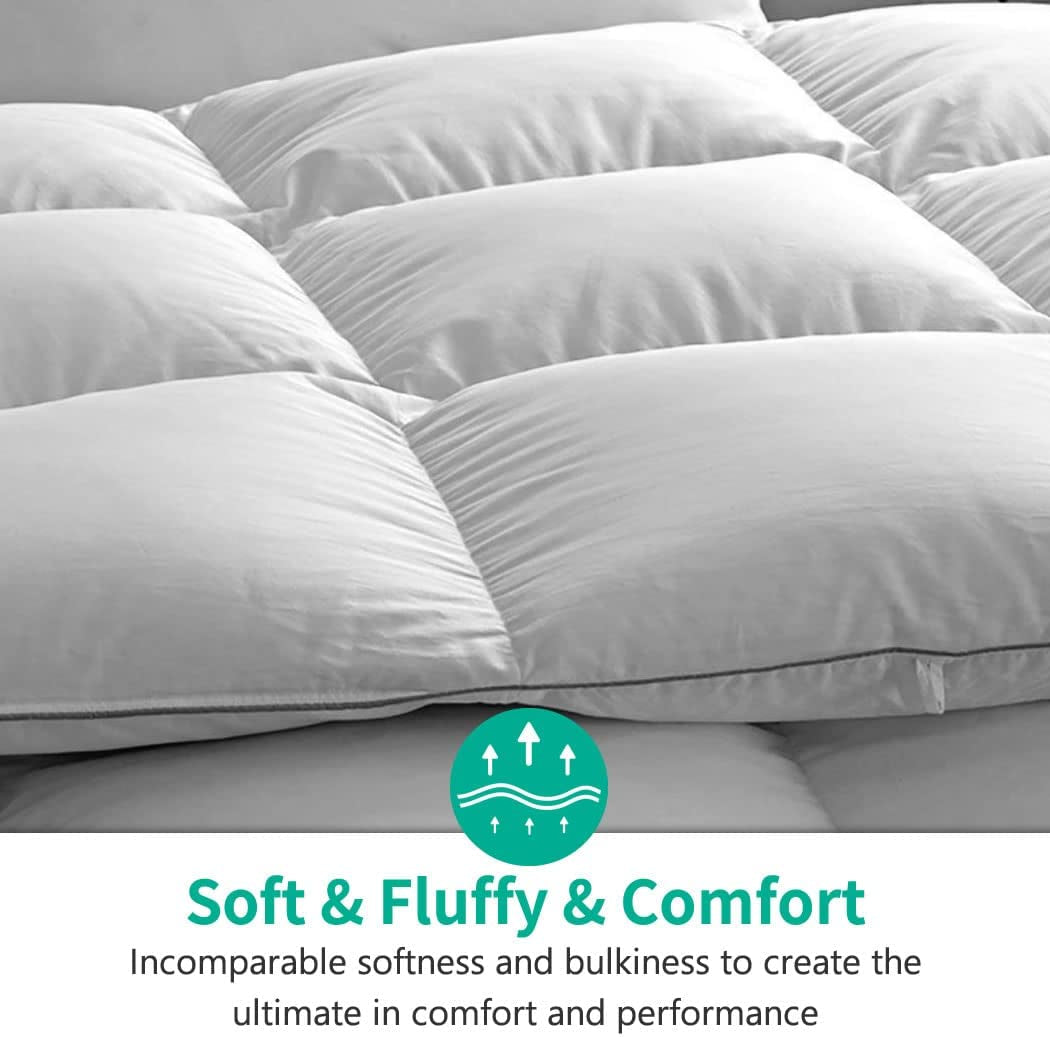 Lightweight All-Season Feathers down Comforter Oversized King, Duvet Insert for Hot Sleepers/Warm Sleepers -400 TC 750 Fill-Power Hotel Collection Comforter,Light Warmth (120"X98",White)