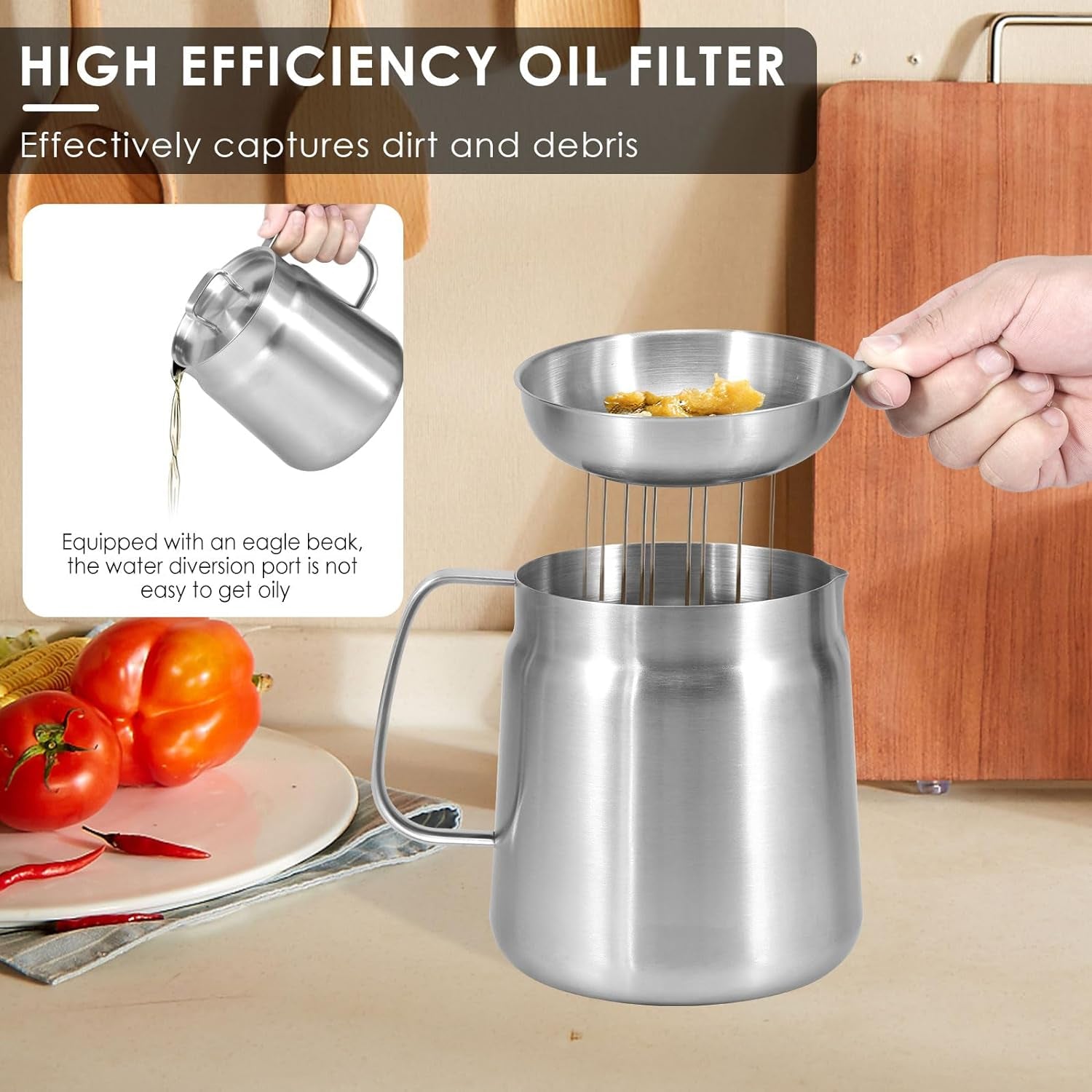 Oil Storage Pot Frying Basket 1.5L/2L Large Capacity Oil Storage Can Grease Strainer and Container for Kitchen Cooking or Frying Oil (2L)