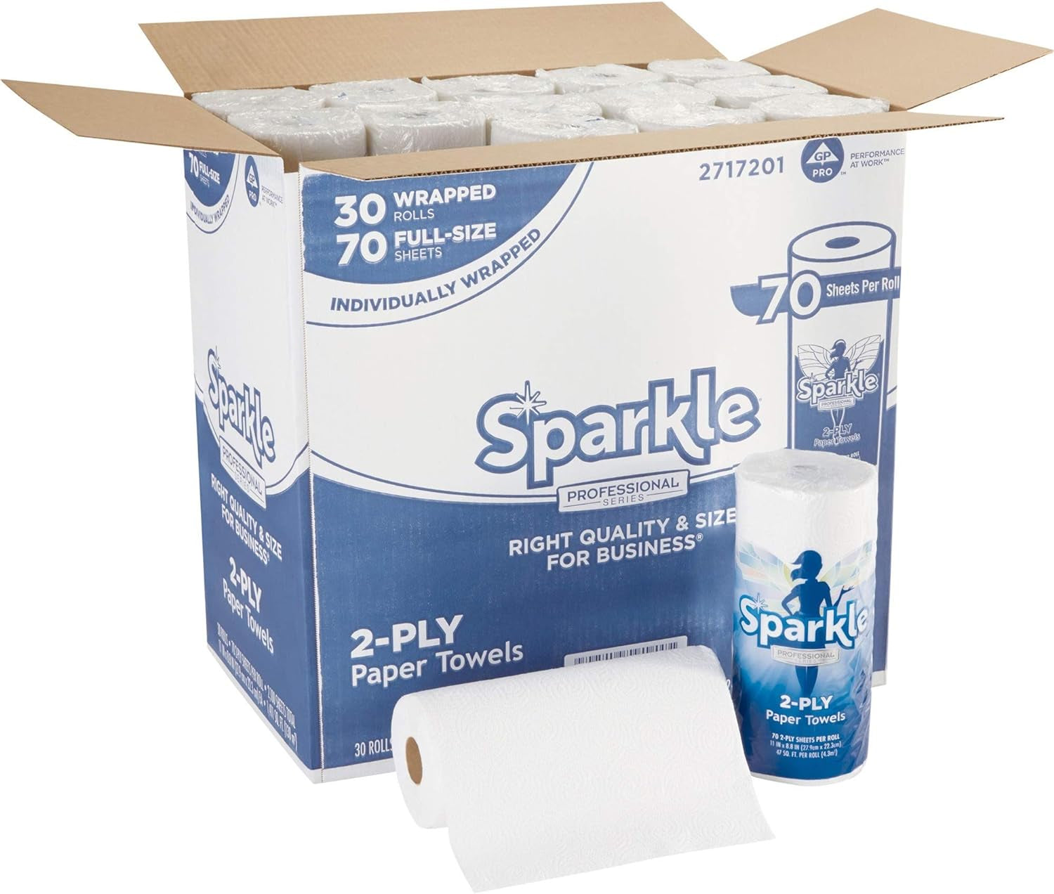 Sparkle Professional 2-Ply Kitchen Paper Towel Rolls, 70 Sheets per Roll, 30 Rolls per Case