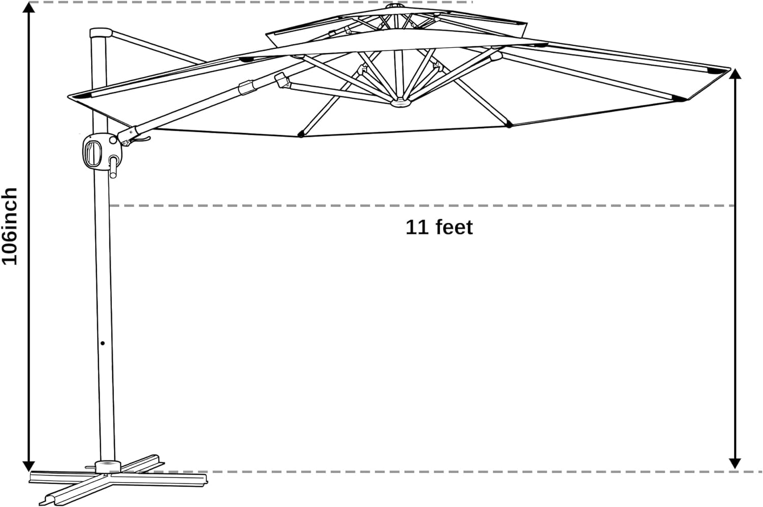 Patio Umbrella, 11Ft round Outdoor Umbrella, Large Offset Cantilever Umbrella with 360° Rotation