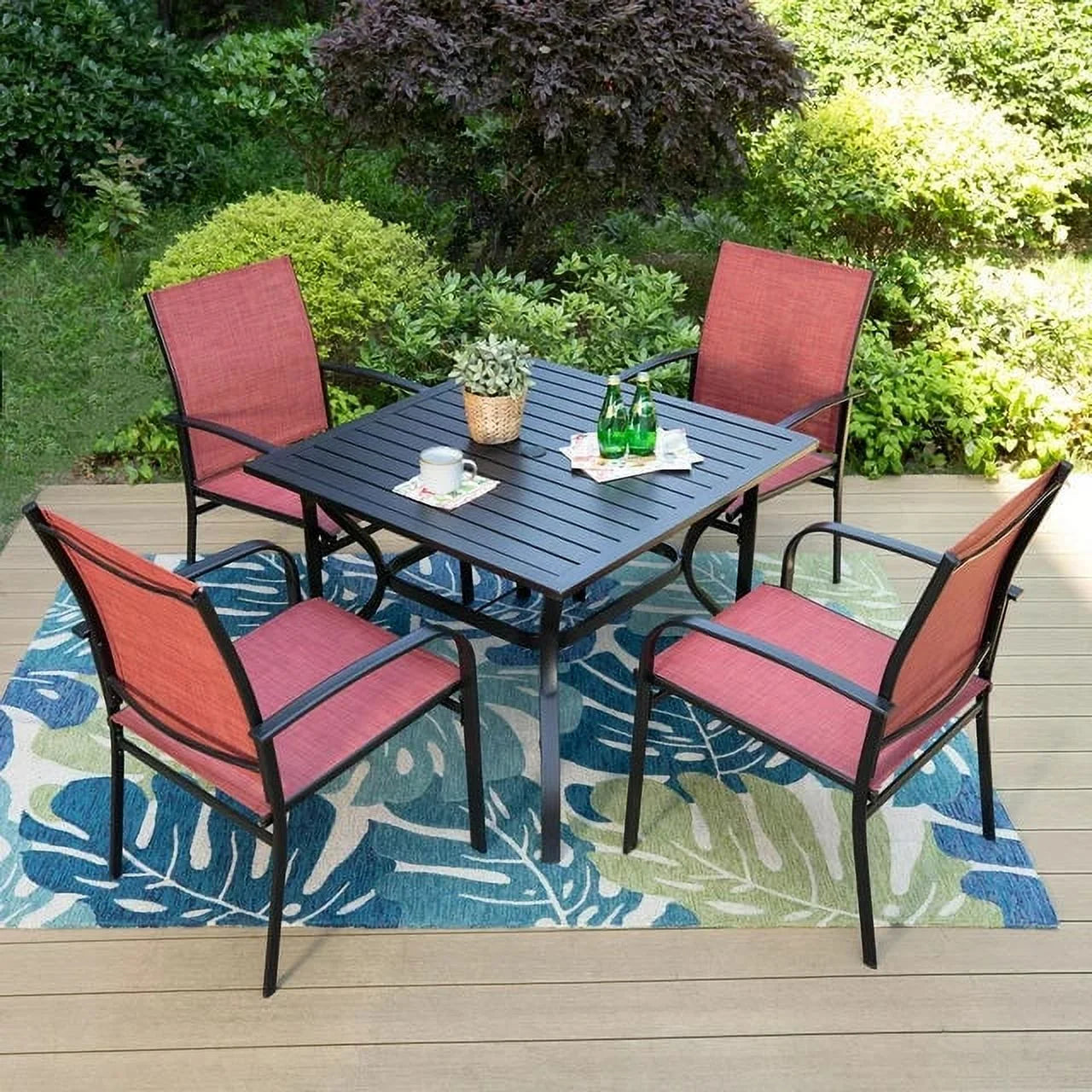 Outdoor Patio Dining Set Black Red |Outdoor Patio Dining Set|BNB Depot