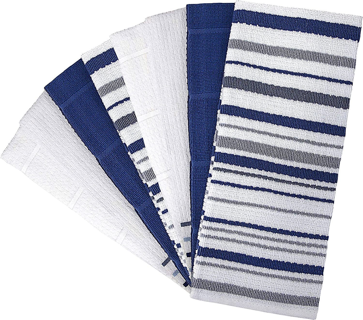 Pack of 8 Premium Kitchen Towels Set - Striped Waffle Yarn Dyed Kitchen Hand Towels - Cotton Tea Towels - Kitchen Hand Towels - Blue