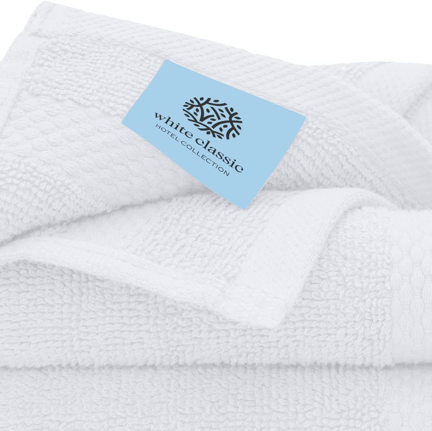 White Classic Luxury Cotton Washcloths - Large Hotel Spa and Airbnb Bathroom Face Towel | 12 Pack | White