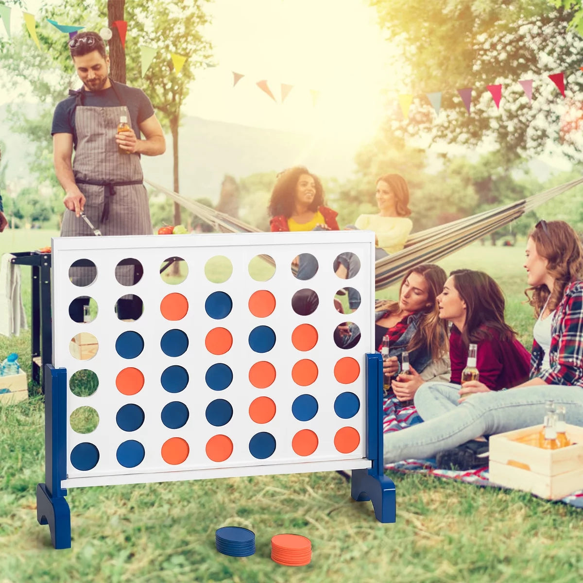 Connect 4 in a Row Giant Game Wood Board with Carrying Bag White