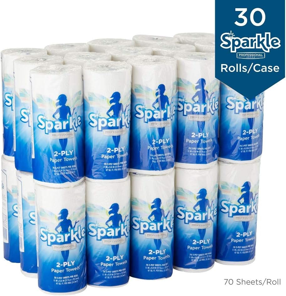 Sparkle Professional 2-Ply Kitchen Paper Towel Rolls, 70 Sheets per Roll, 30 Rolls per Case