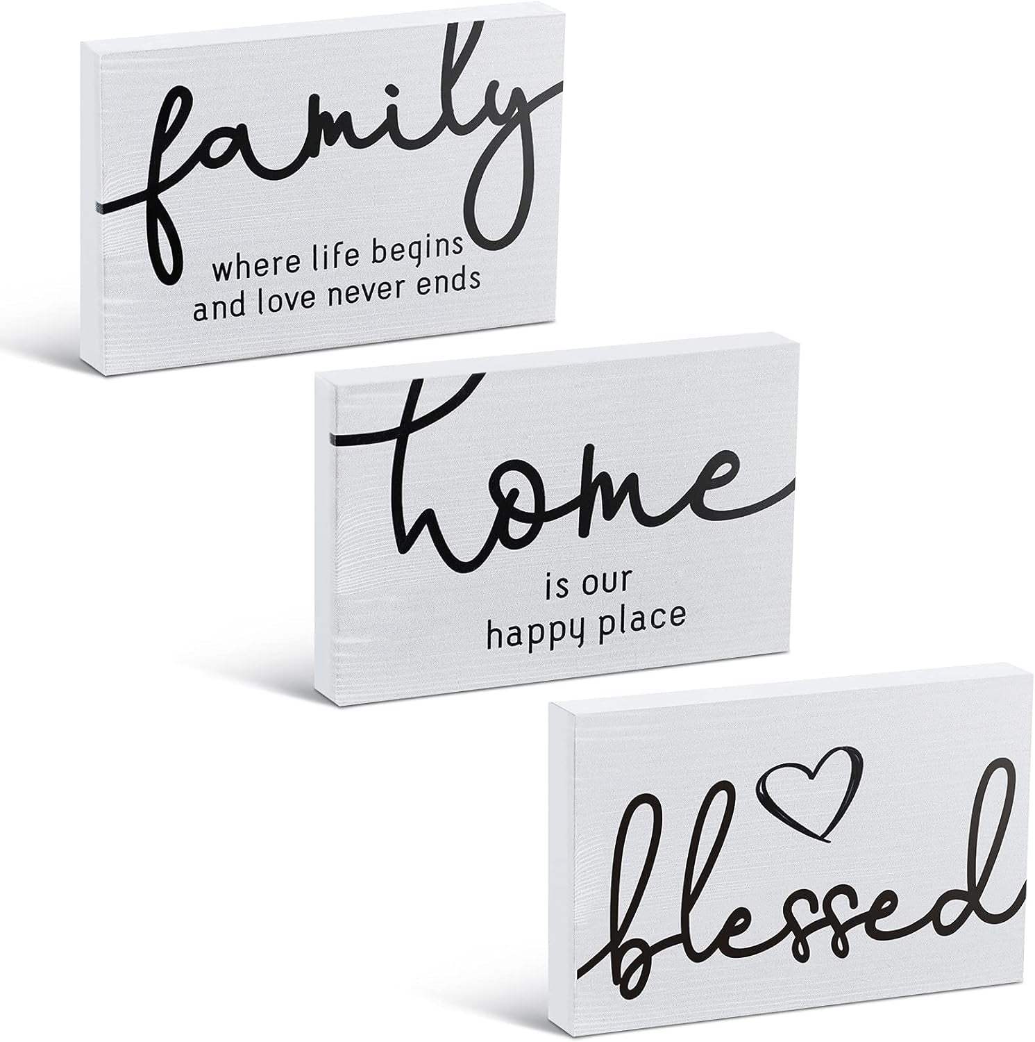 3 Pieces Family Home Blessed Rustic Wood Sign Mini Wood Decorative Signs