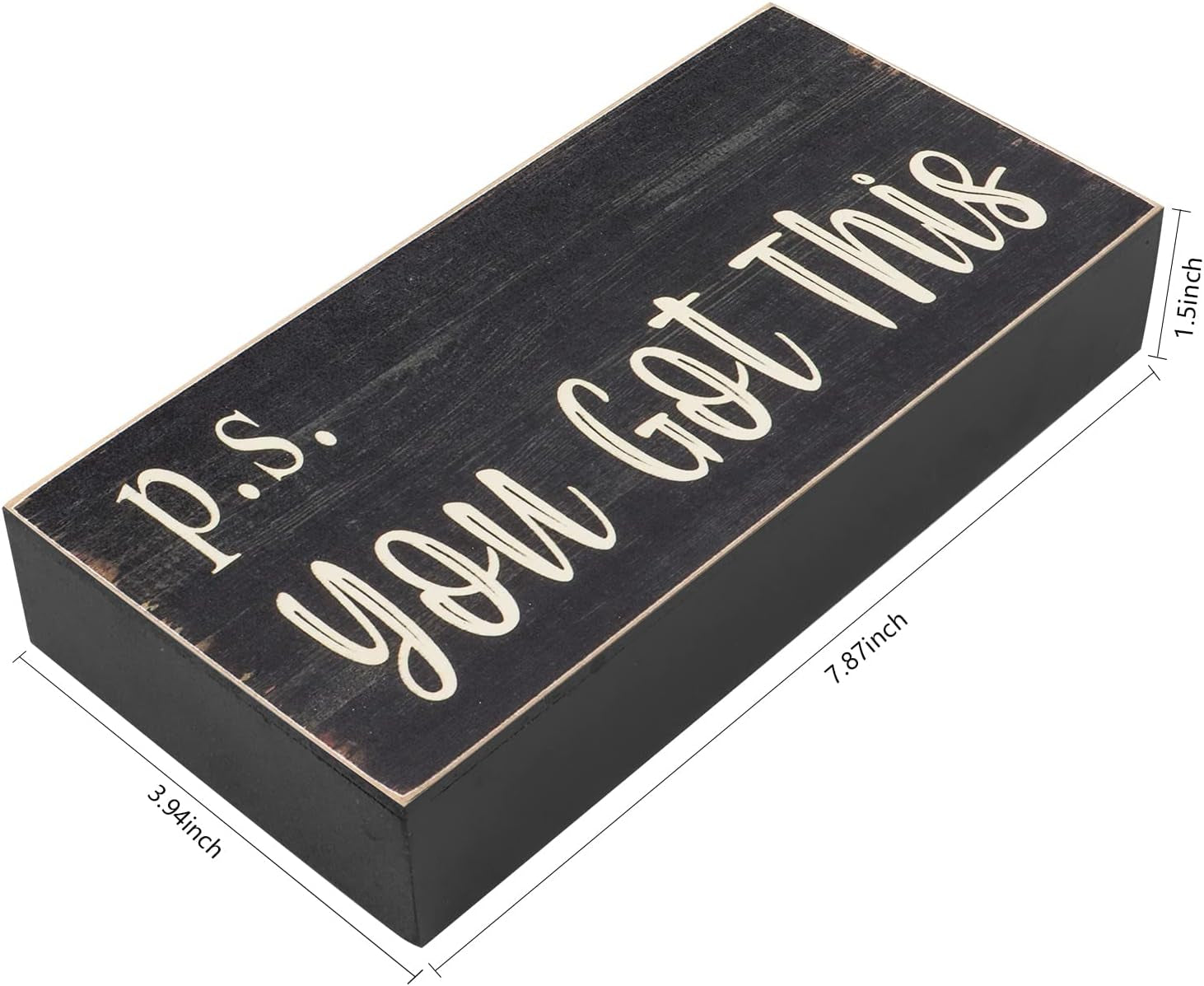 Motivational Home Office Desk Black Decor - Farmhouse Wooden Box Sign Gift for Women - P.S. You Got This