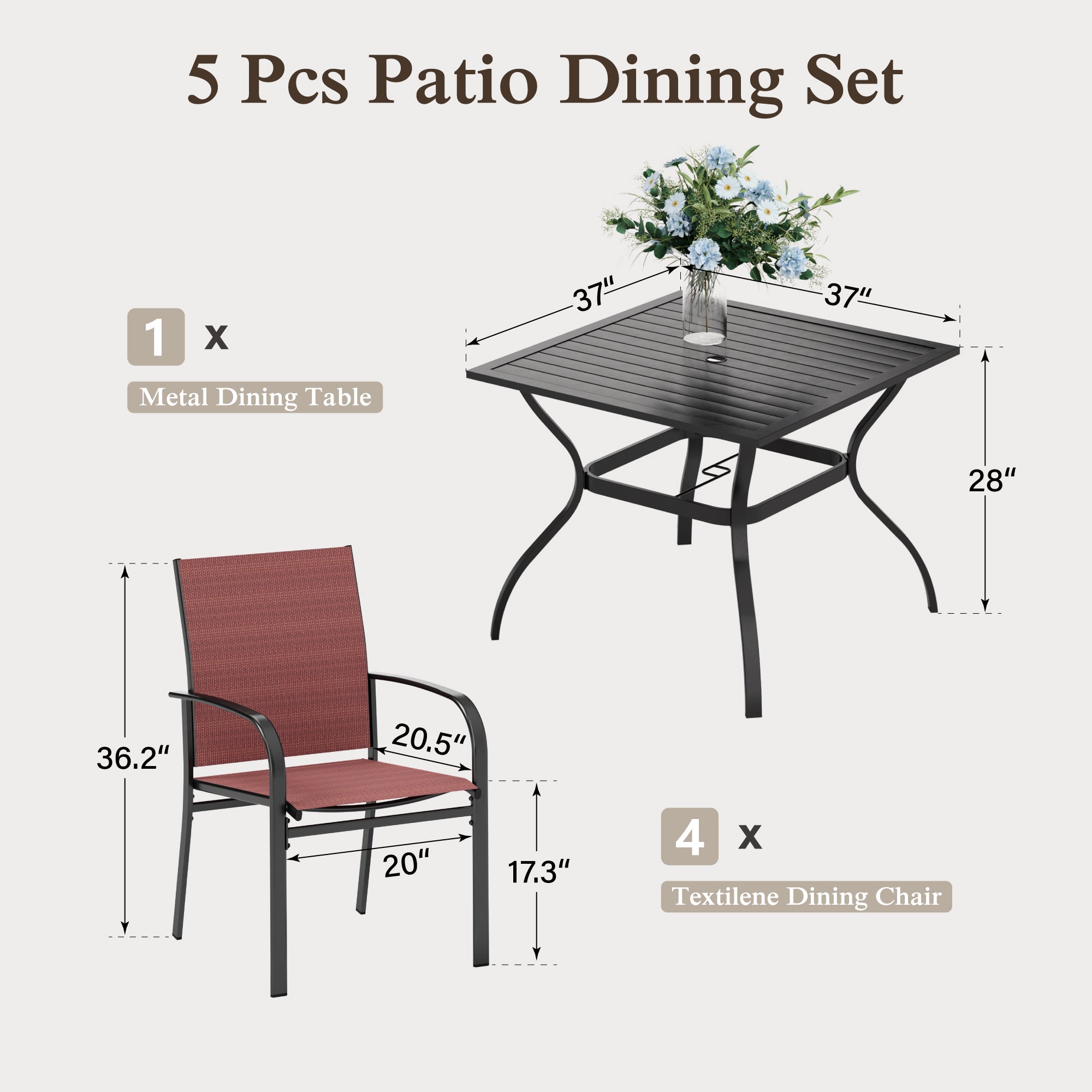 Outdoor Patio Dining Set Black Red |Outdoor Patio Dining Set|BNB Depot