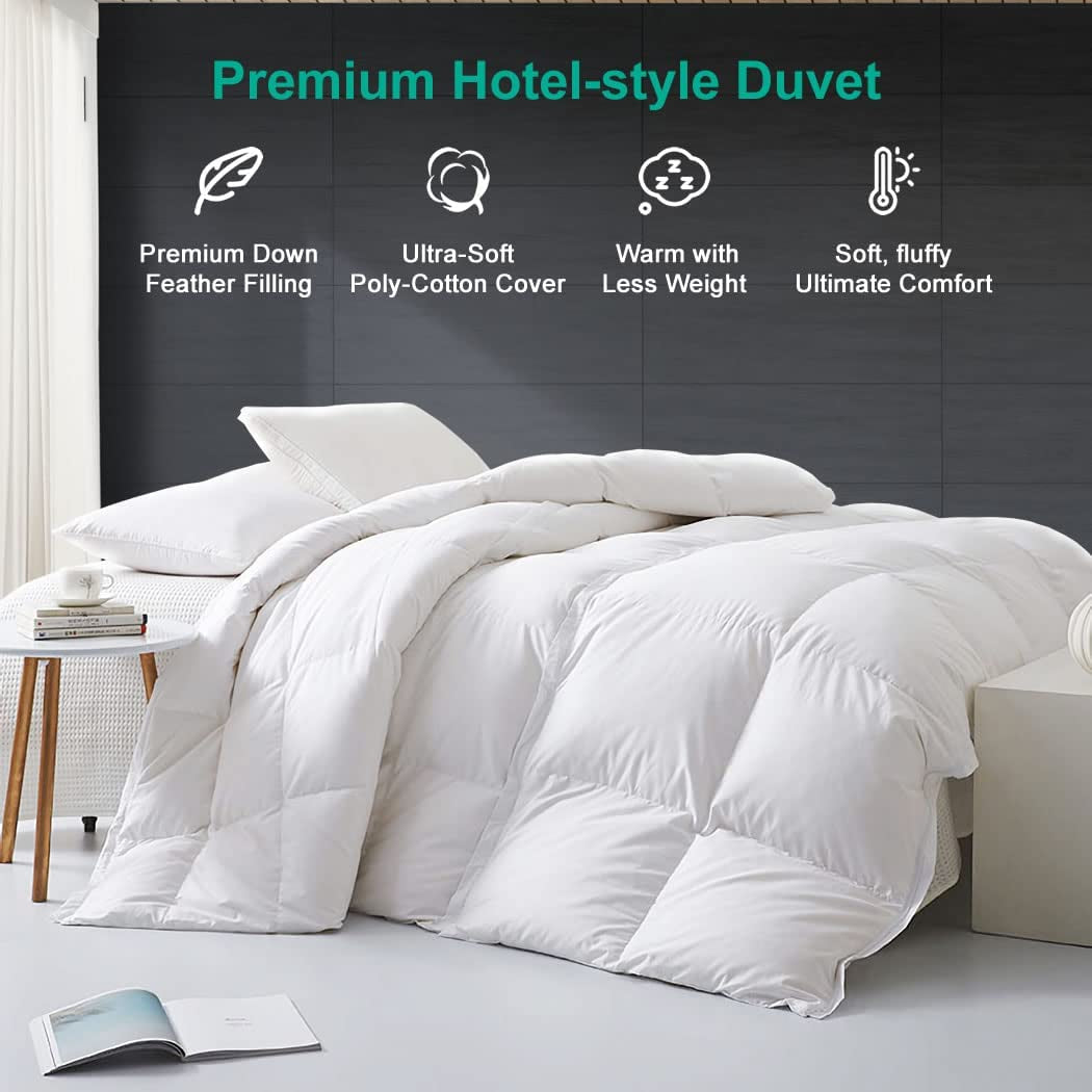 Lightweight All-Season Feathers down Comforter Oversized King, Duvet Insert for Hot Sleepers/Warm Sleepers -400 TC 750 Fill-Power Hotel Collection Comforter,Light Warmth (120"X98",White)