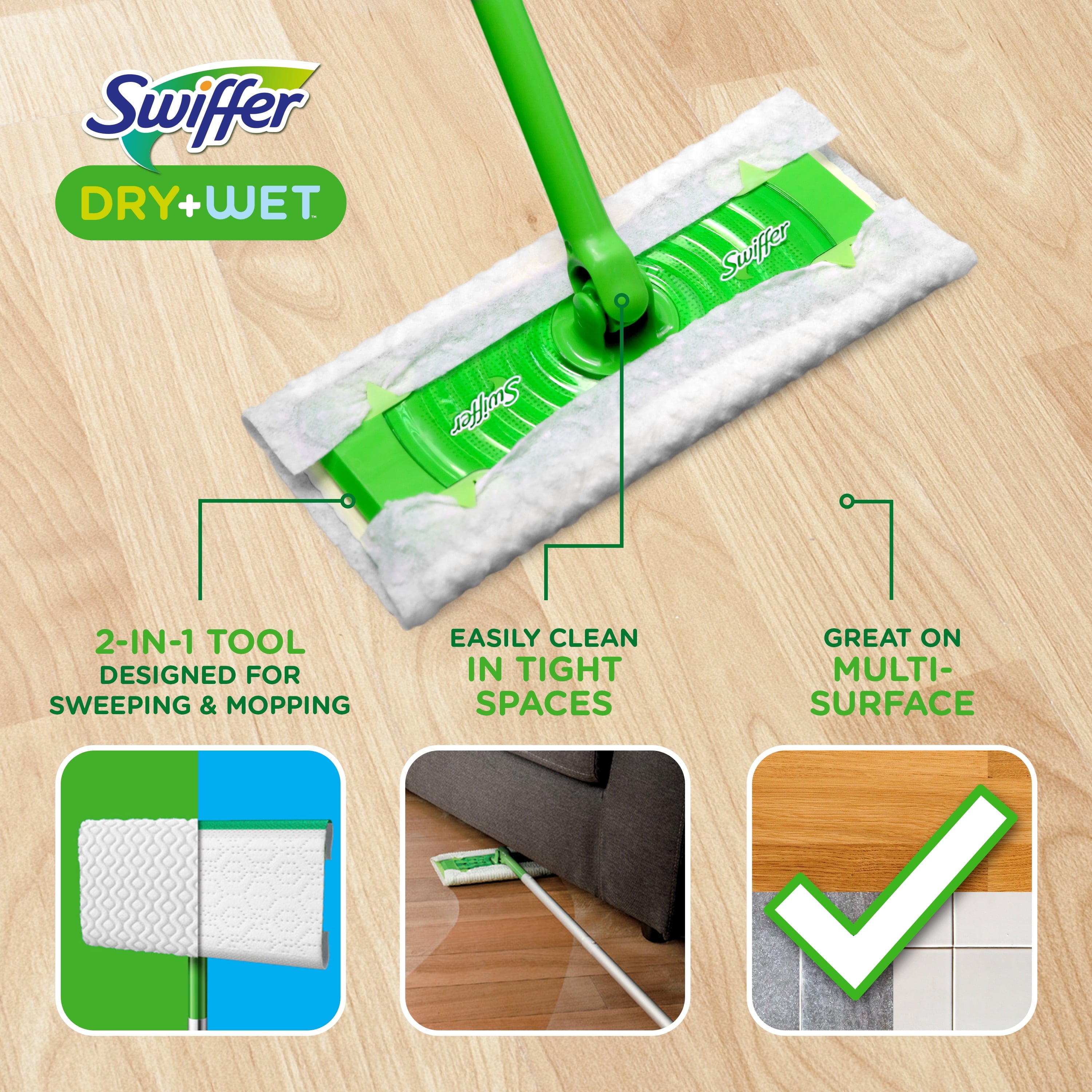 Sweeper 2-In-1, Dry and Wet Multi Surface Floor Cleaner, Sweep and Mop Starter Kit