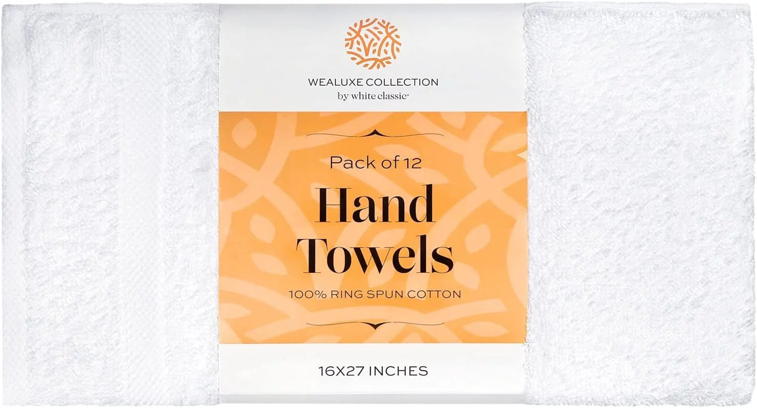 Hotel Hand Towels White Deluxe Collection, 100% Cotton Soft and Lightweight