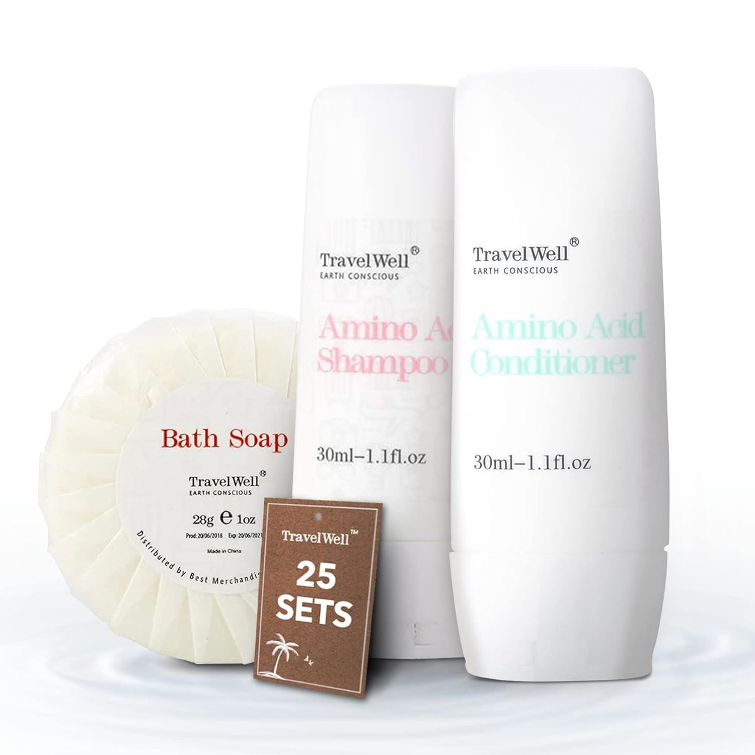 Hotel Amenities Toiletries Individually Wrapped 30Ml Shampoo 25 Bottles + Conditioner, 25 Bottles + 28G Mini Soap Bars, 25 Bars  | Hotel Toiletries Bulk Set