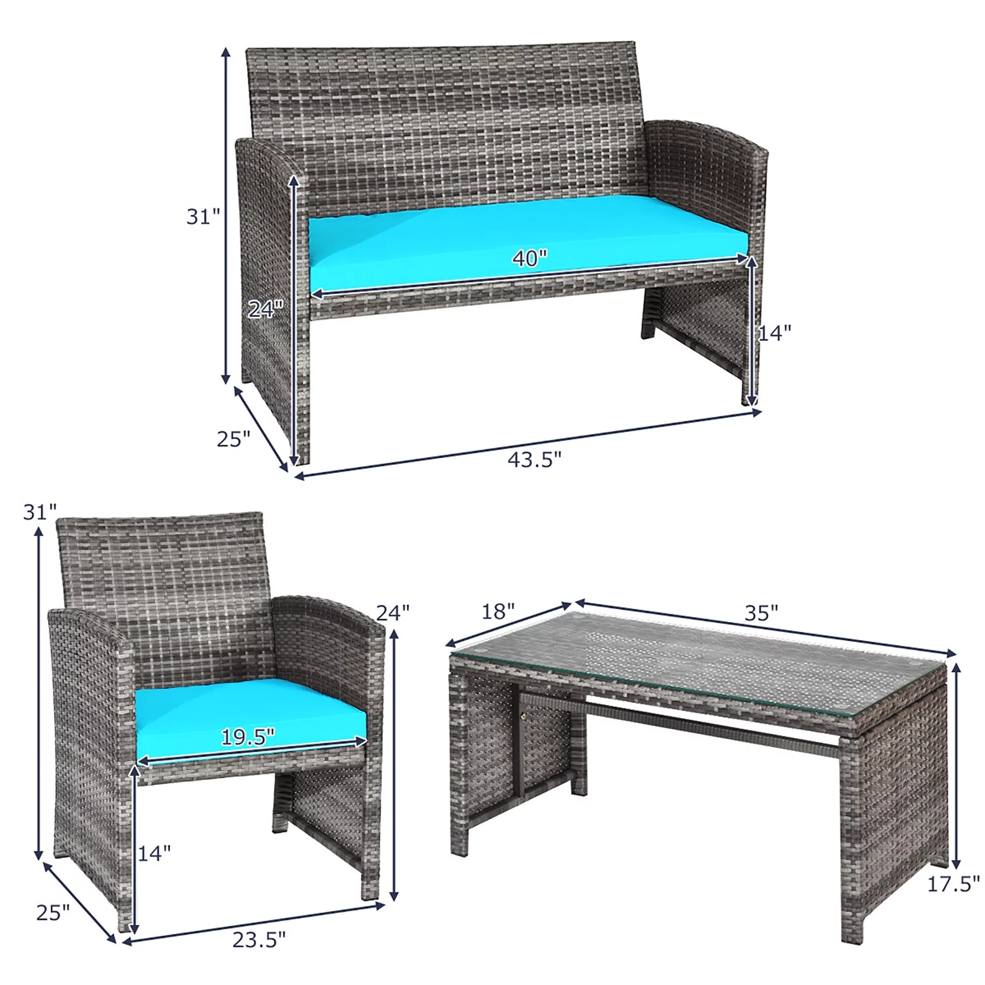 Patio Conversation Set | Rattan Sofa Set with Glass Top | BNB Depot