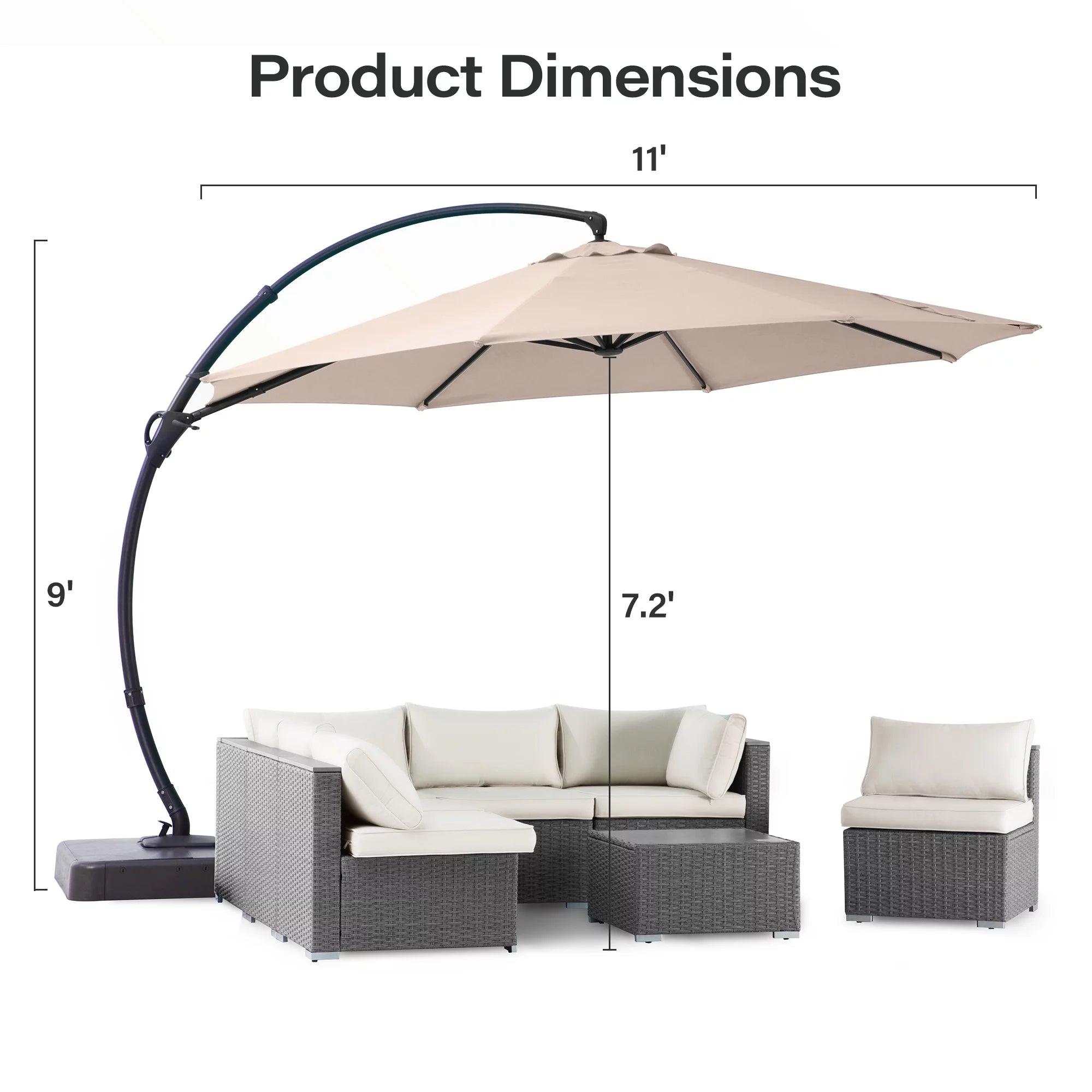 Patio Umbrella with Base, Large Cantilever Umbrella with 360° Rotation 11 Feet