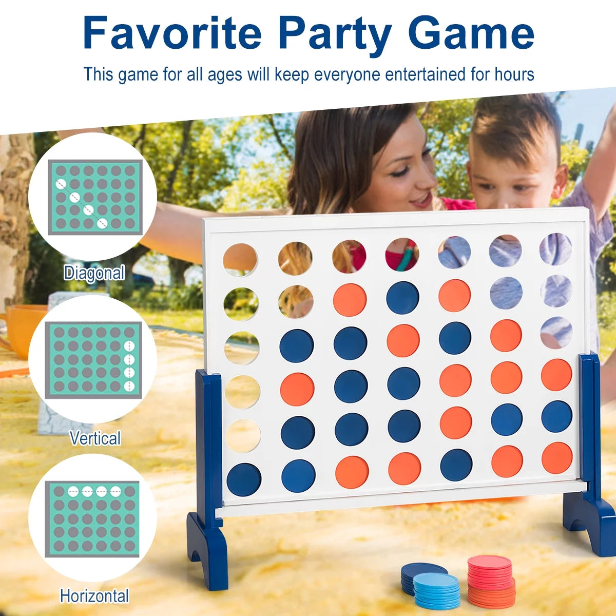 Connect 4 in a Row Giant Game Wood Board with Carrying Bag White