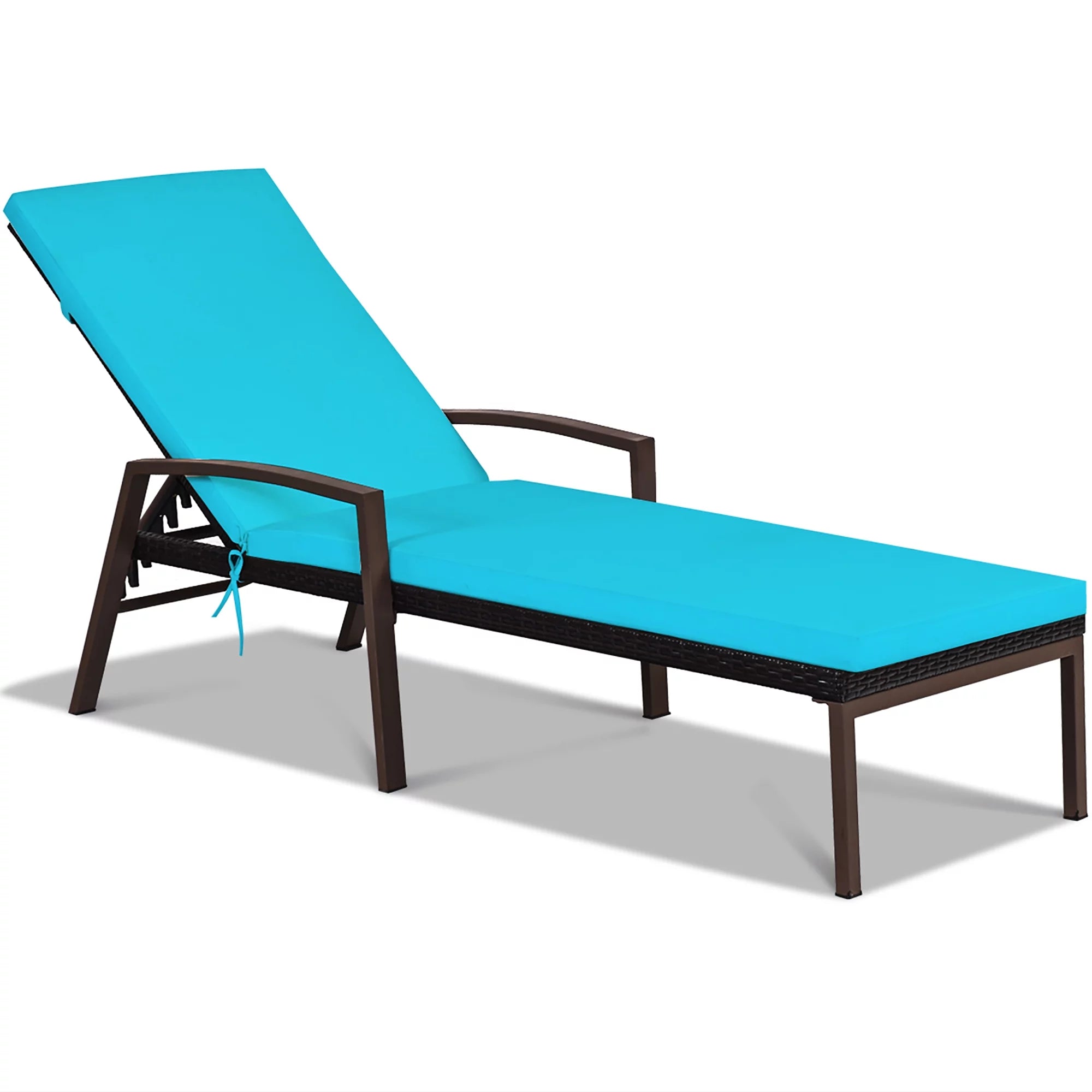 2PCS Patio Rattan Lounge Chair Chaise Recliner Back Adjustable Cushion Turquoise