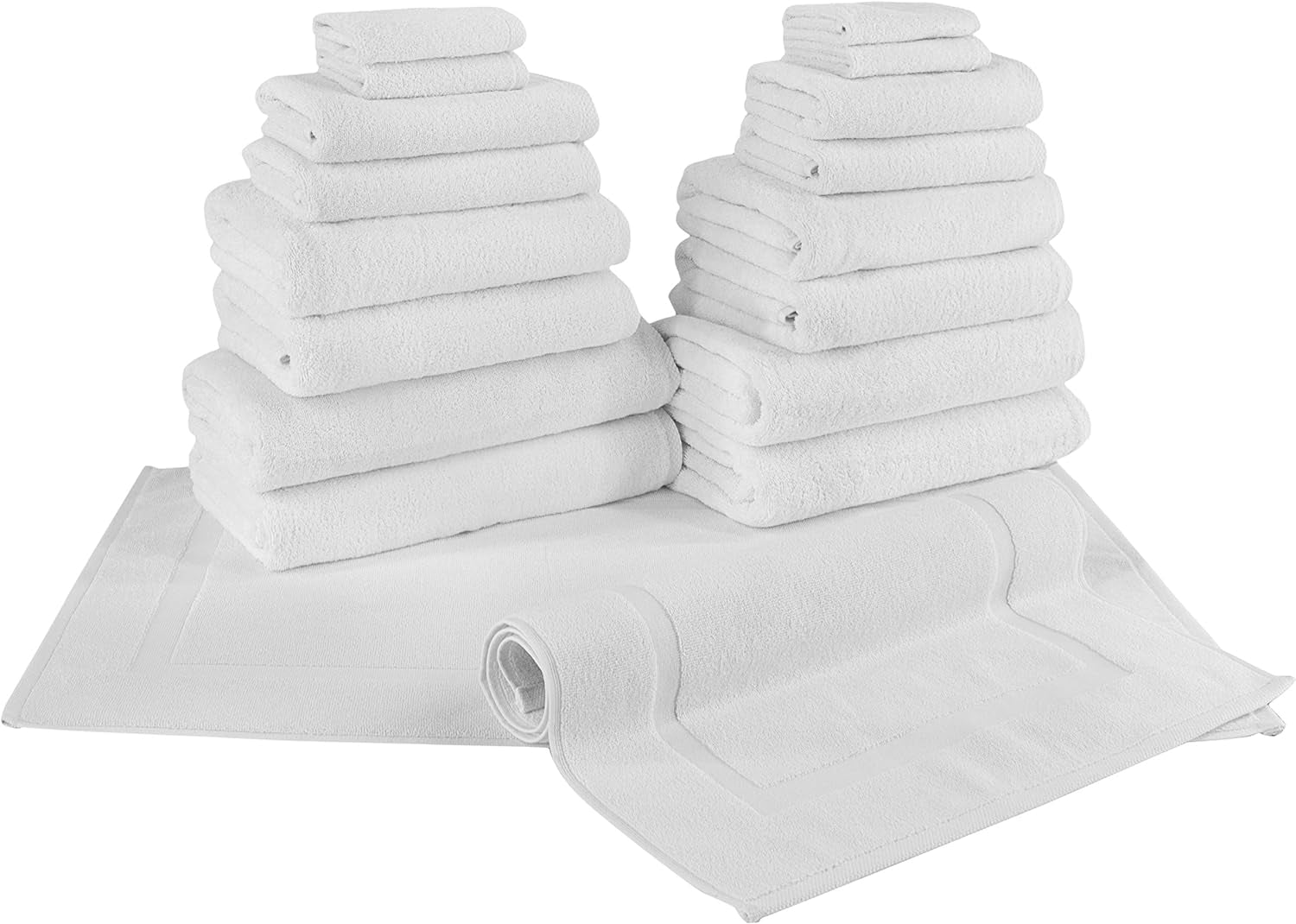 Set of 18-100% Turkish Cotton, Absorbent & Comfy, Includes 4 Bath Towel 4 Hand Towel, 4 Washcloth, 4  Bathsheets & 2 Bath Mat | (White)