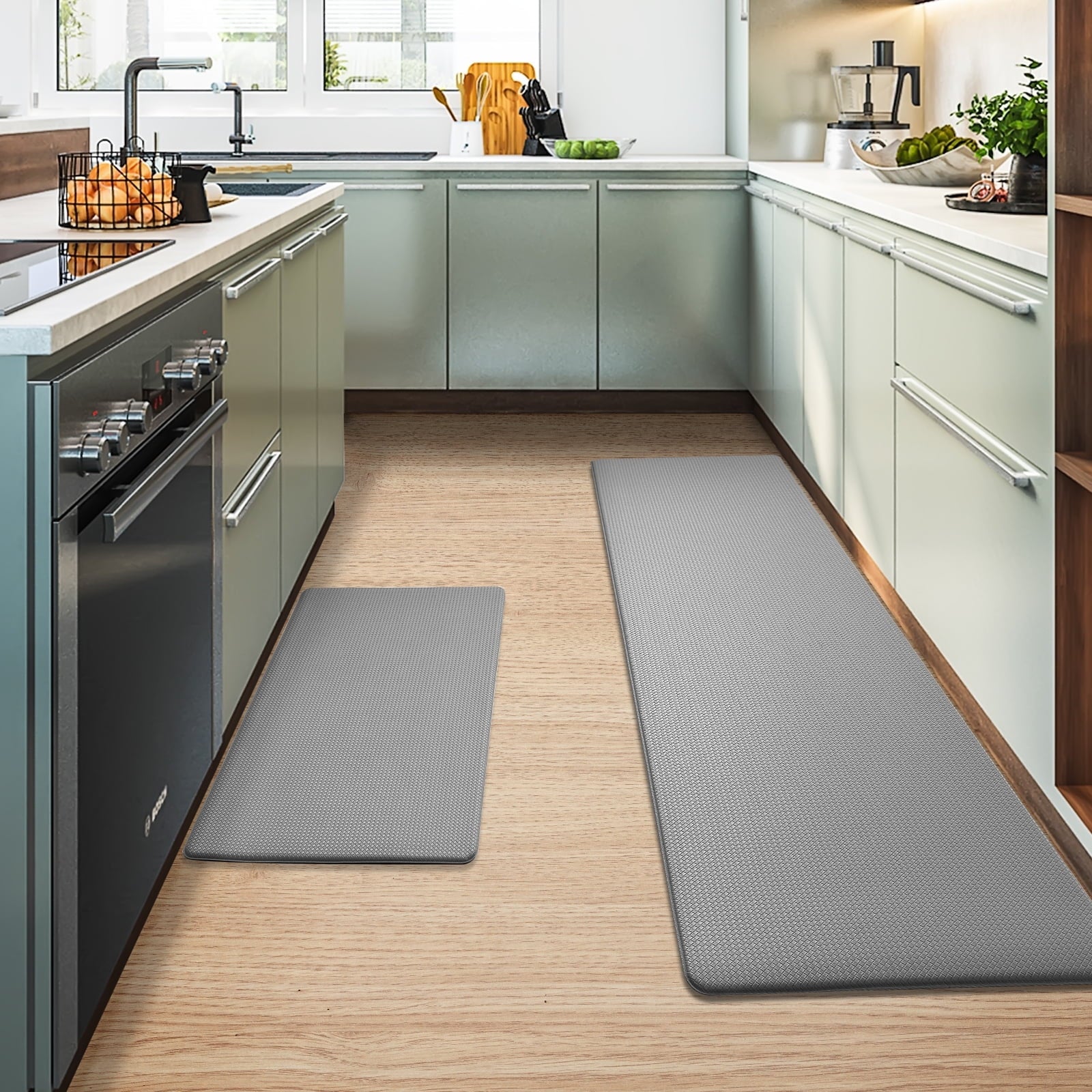 Airbnb Kitchen Mat 2 Pieces, Kitchen Floor Mat, Kitchen Rugs Washable, 17"X 29"+17"X 59", Gray