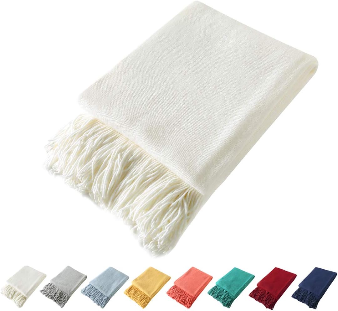 Decorative Knitted Throw Blanket with Fringe Soft & Cozy Tassel Blanket for Couch Sofa Bed (Light Blue,50X60)