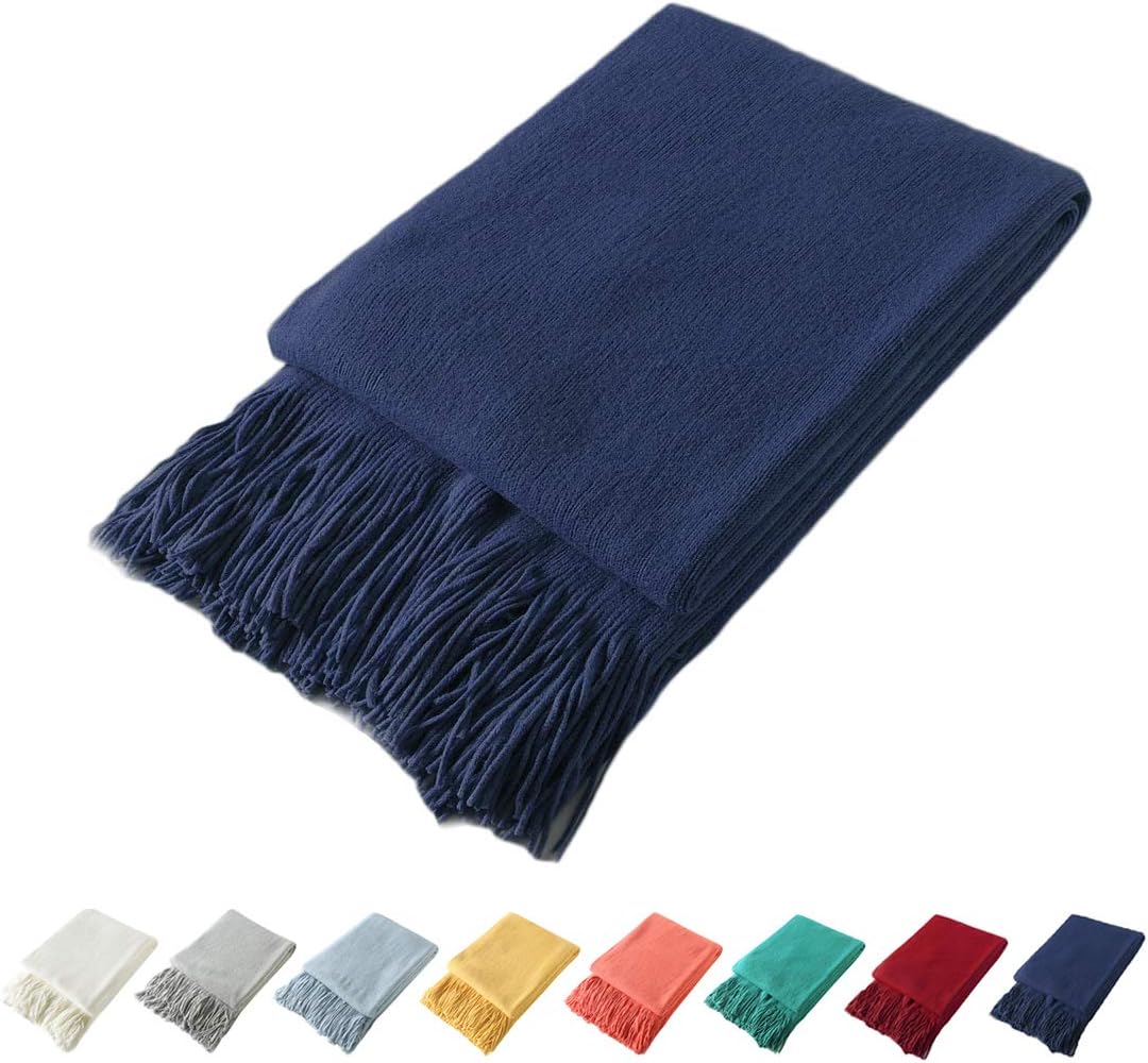 Decorative Knitted Throw Blanket with Fringe Soft & Cozy Tassel Blanket for Couch Sofa Bed (Light Blue,50X60)