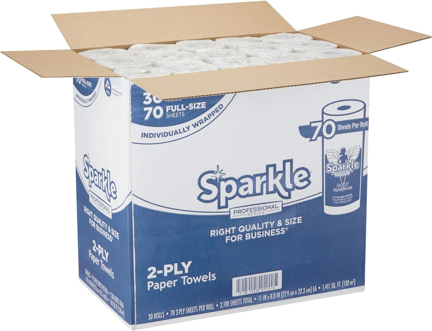 Sparkle Professional 2-Ply Kitchen Paper Towel Rolls, 70 Sheets per Roll, 30 Rolls per Case