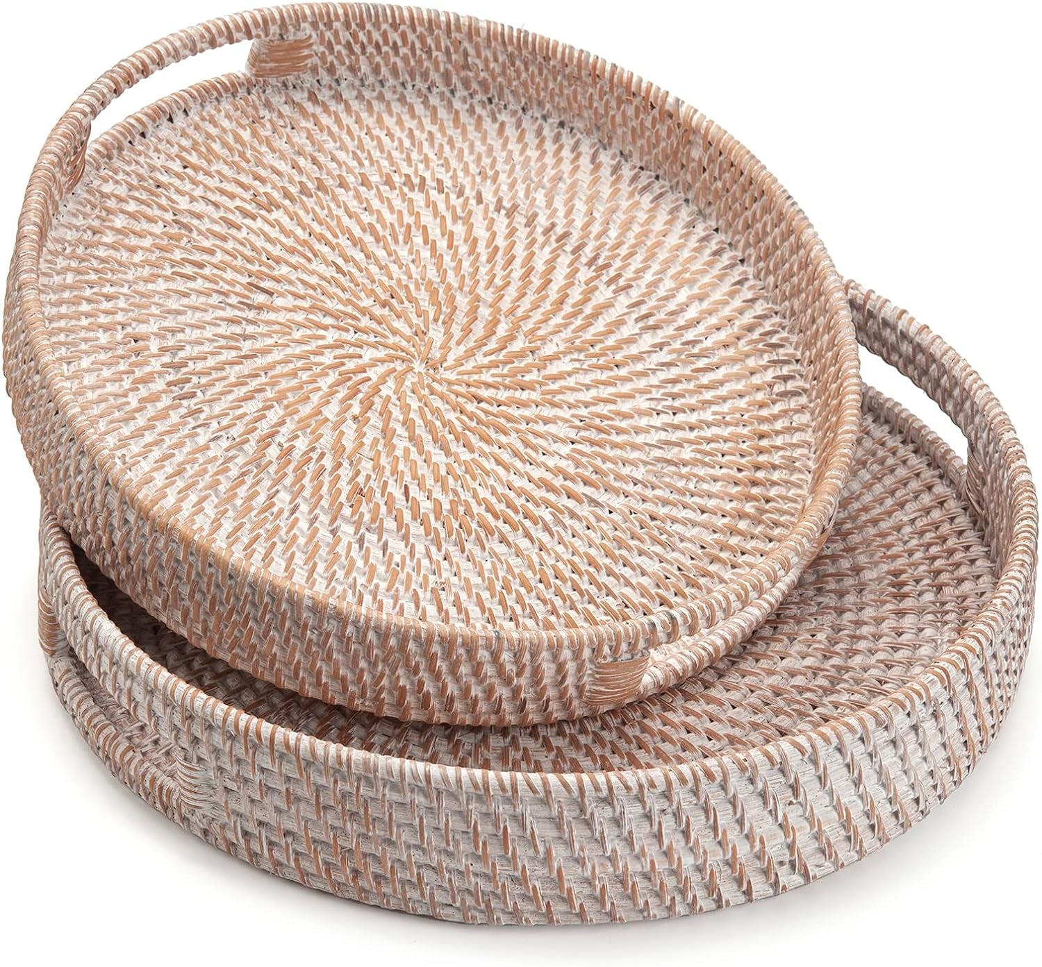 Coffee Table Tray Rattan Serving Trays with Handles (Large 14 Inch X 2.8 Inch)