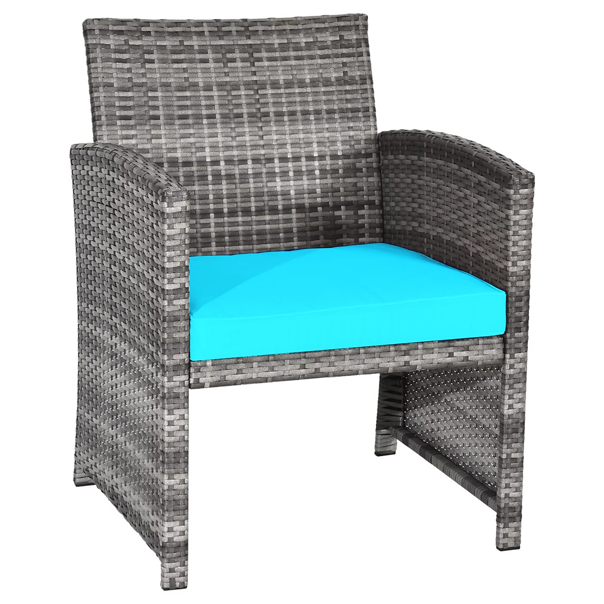 4PCS Patio Rattan Furniture Set Conversation Glass Table Top Cushioned Sofa Outdoor Turquoise