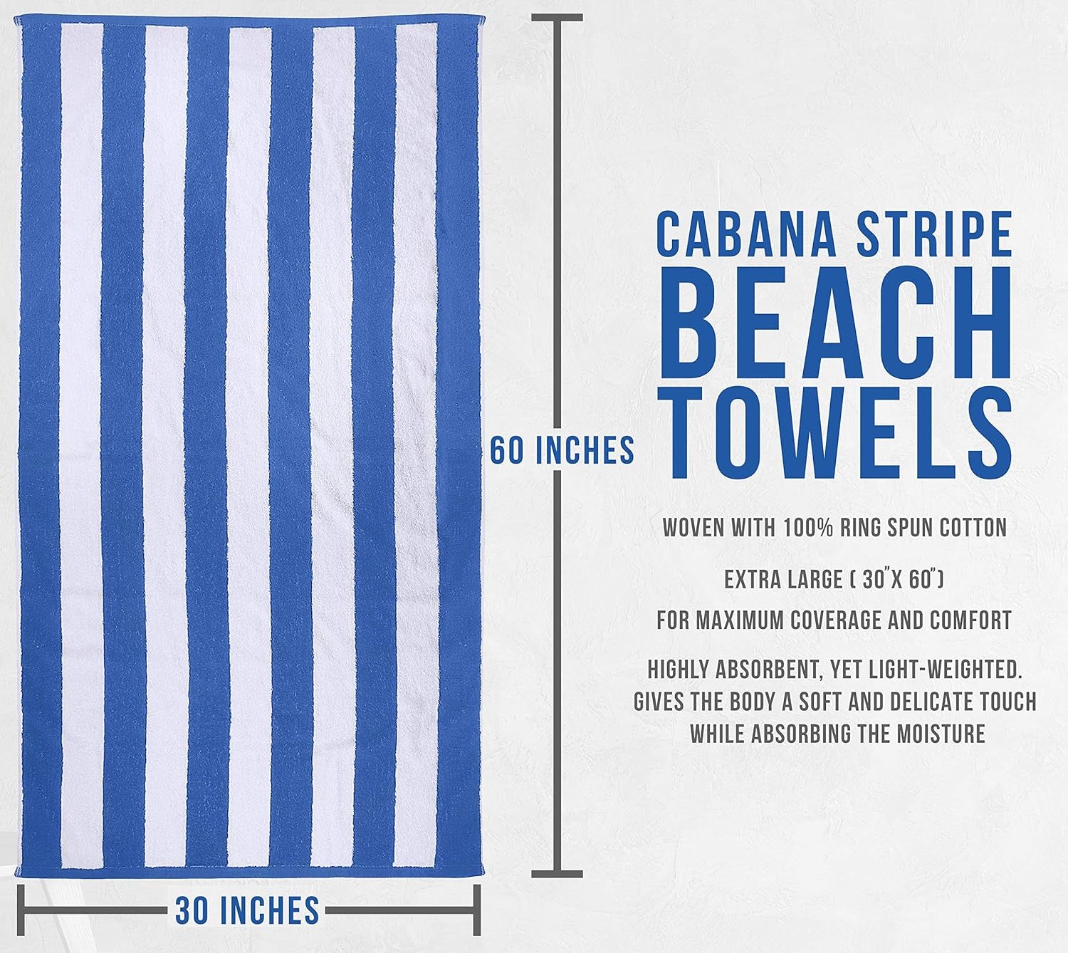 4 Pack Cabana Stripe Beach Towel, (30X60 Inches) Oversized 