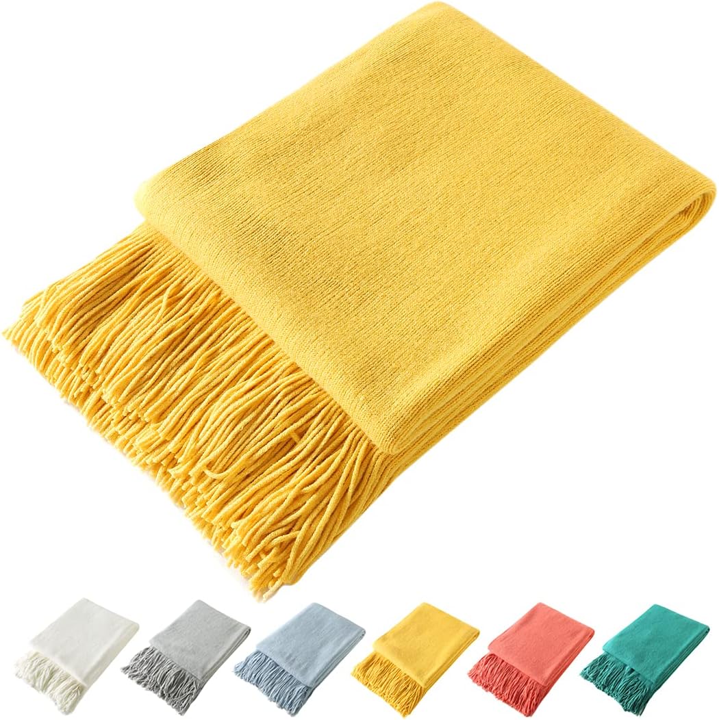 Decorative Knitted Throw Blanket with Fringe Soft & Cozy Tassel Blanket for Couch Sofa Bed (Light Blue,50X60)