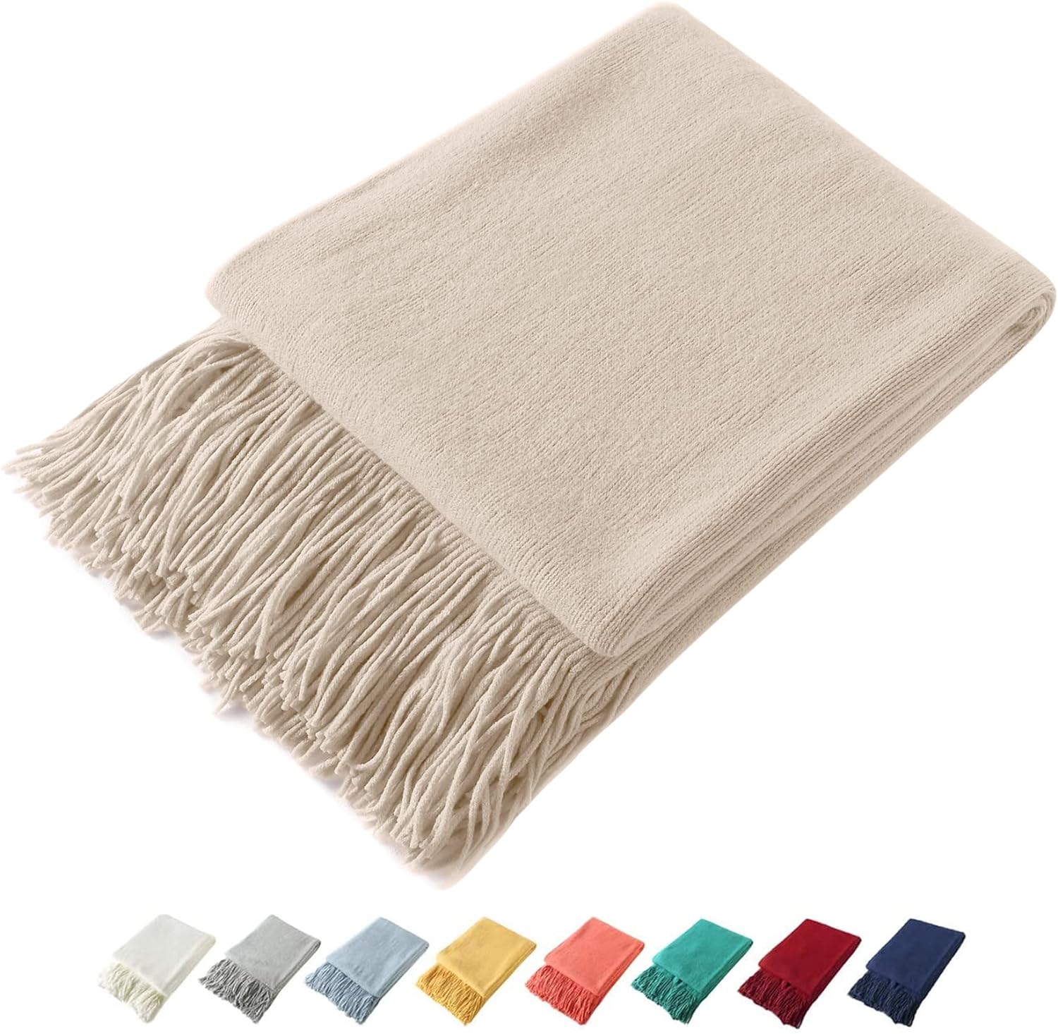 Decorative Knitted Throw Blanket with Fringe Soft & Cozy Tassel Blanket for Couch Sofa Bed (Light Blue,50X60)