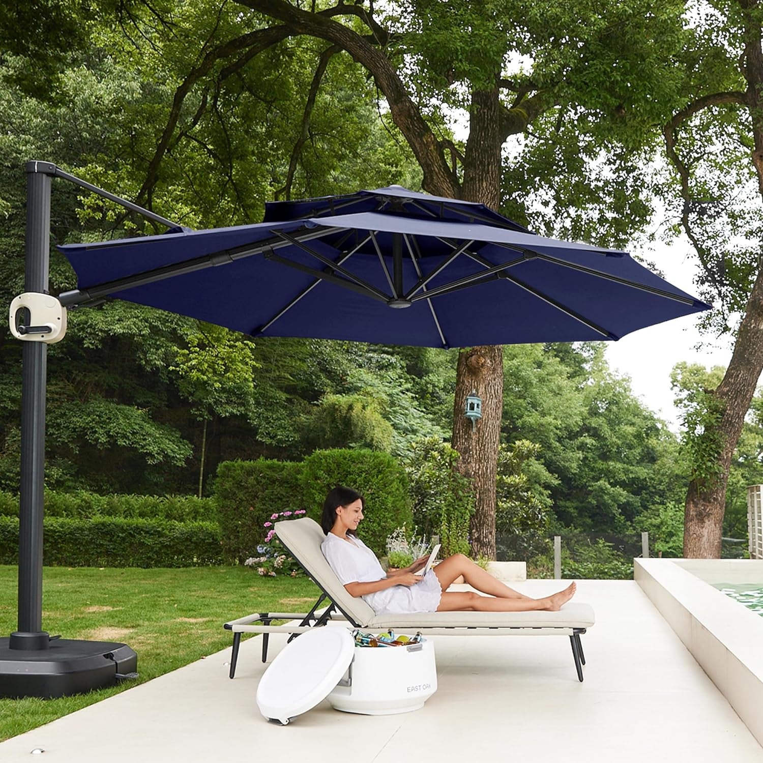 Patio Umbrella, 11Ft round Outdoor Umbrella, Large Offset Cantilever Umbrella with 360° Rotation