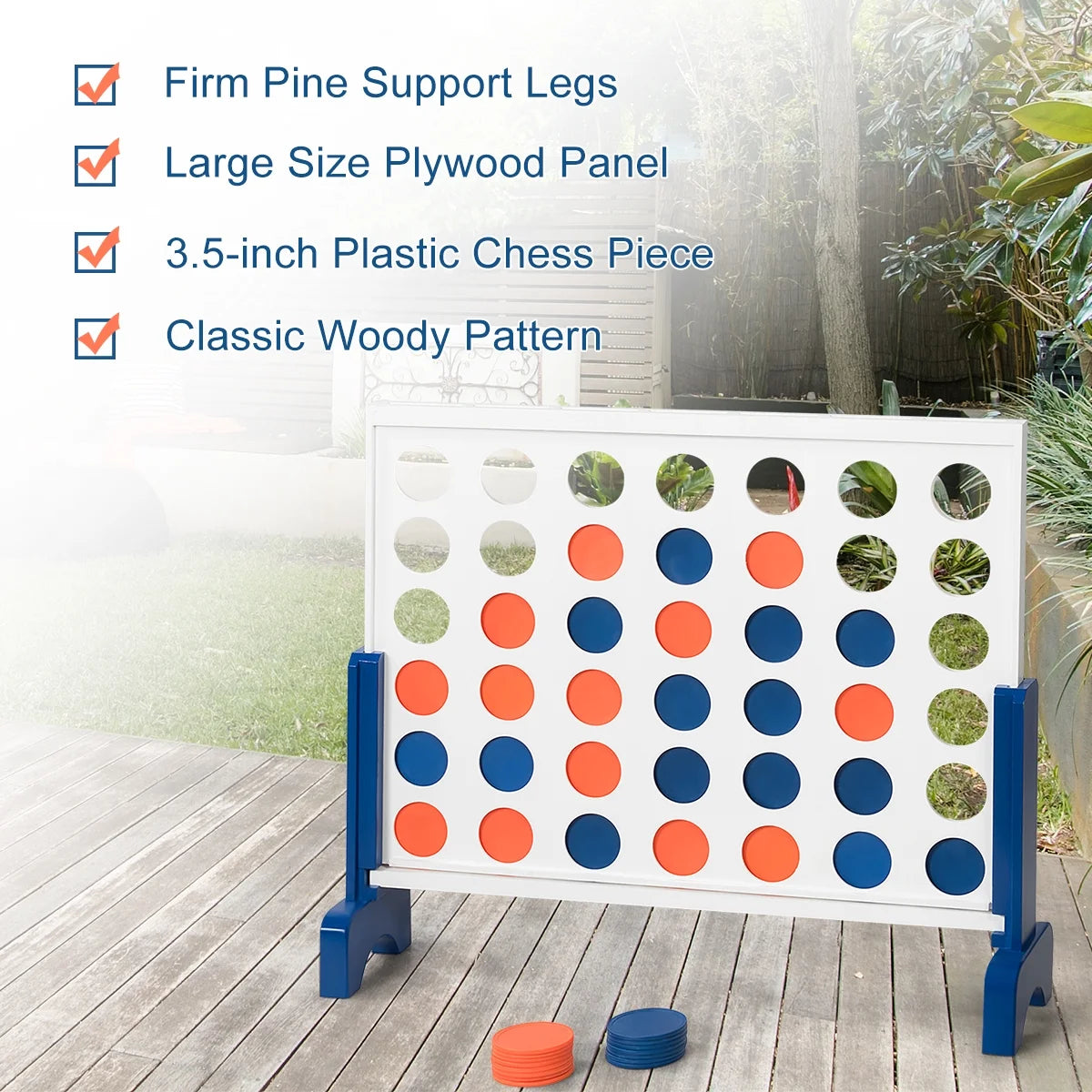 Connect 4 in a Row Giant Game Wood Board with Carrying Bag White