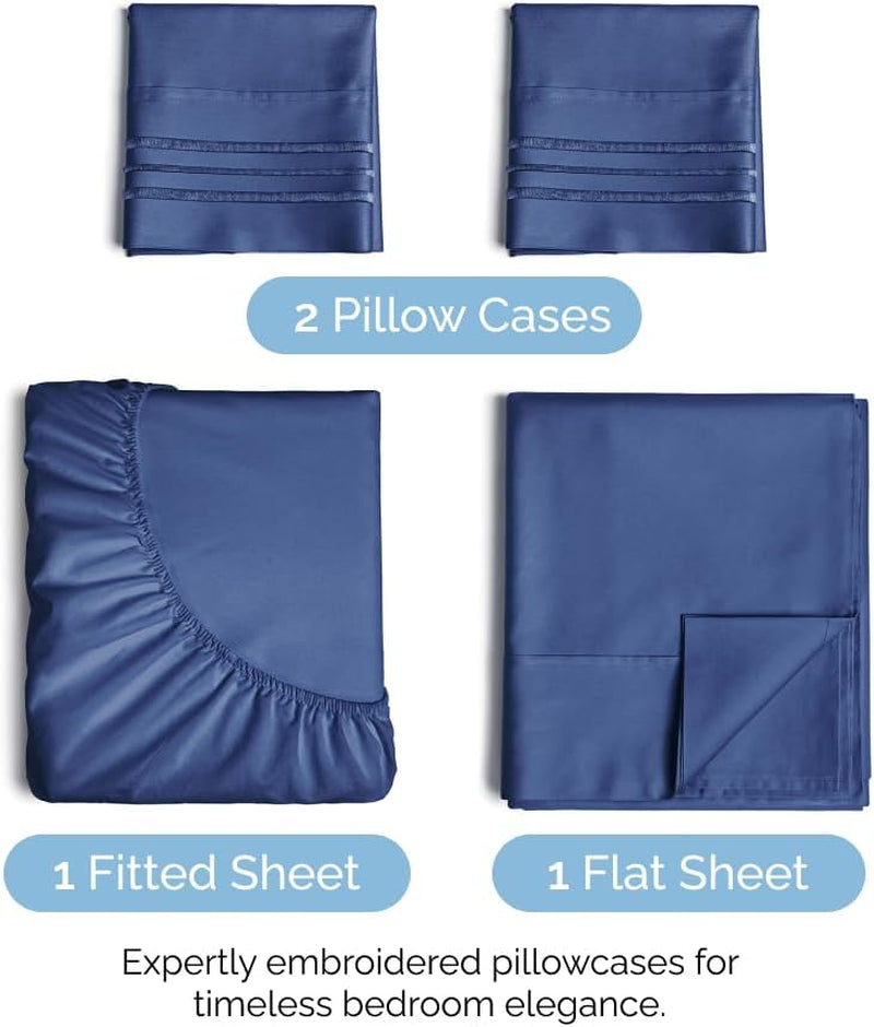 Queen Size 4 Piece Sheet Set - Comfy Breathable - Hotel Luxury Bed Sheets - Deep Pockets, Easy-Fit, Soft & Wrinkle Free Sheets - Navy Blue