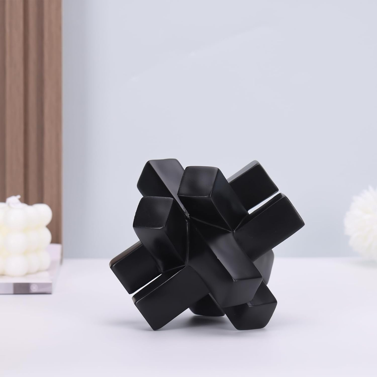 Black Knot Decor for Shelves, Black Geometric Sculpture Statue Modern Decorative Figures 