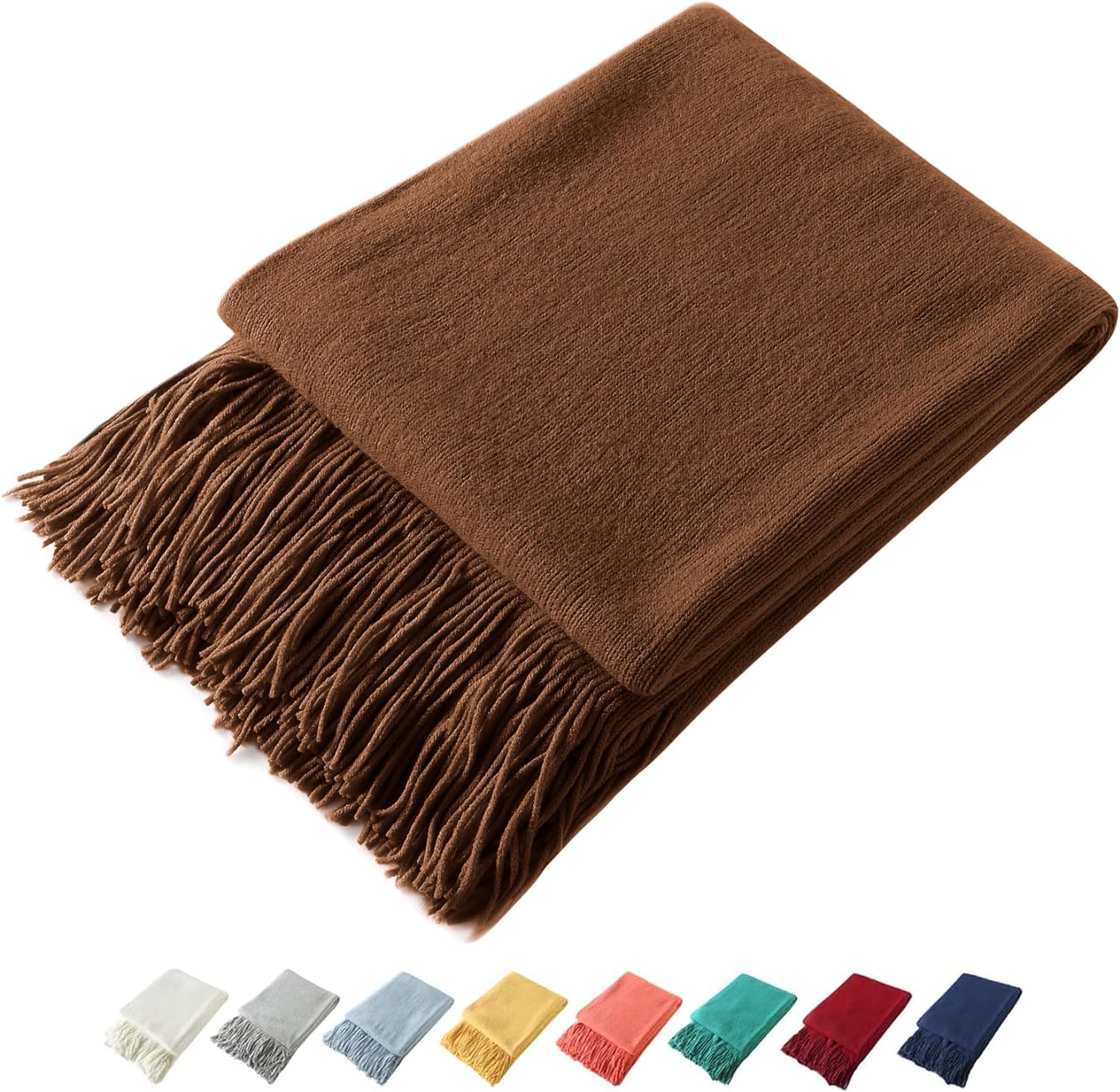 Decorative Knitted Throw Blanket with Fringe Soft & Cozy Tassel Blanket for Couch Sofa Bed (Light Blue,50X60)