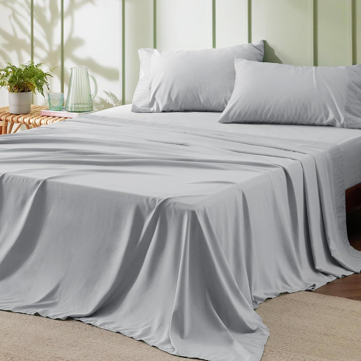 King Size Sheets Grey - Soft Sheets, 4 PC Hotel  and Airbnb Luxury Bedding