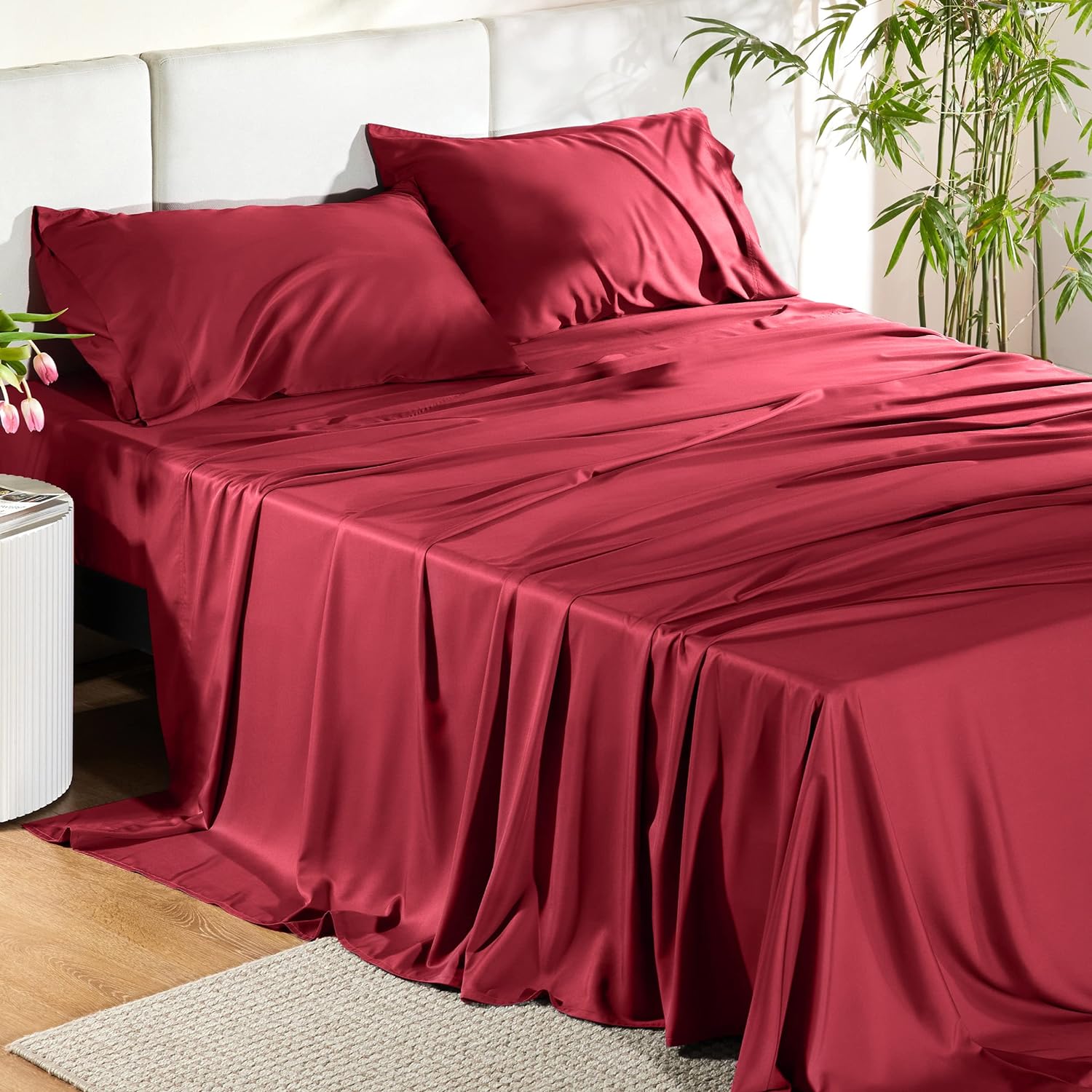 Queen Sheet Set, Deep Pocket 6", Hotel Luxury Silky Bedding Sheets & Pillowcases