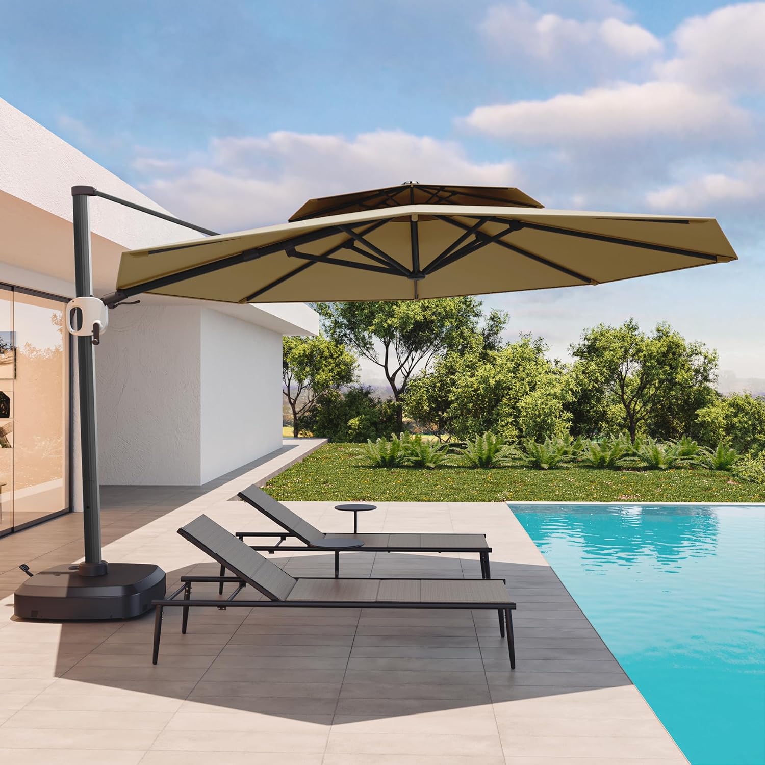 Patio Umbrella, 11Ft round Outdoor Umbrella, Large Offset Cantilever Umbrella with 360° Rotation