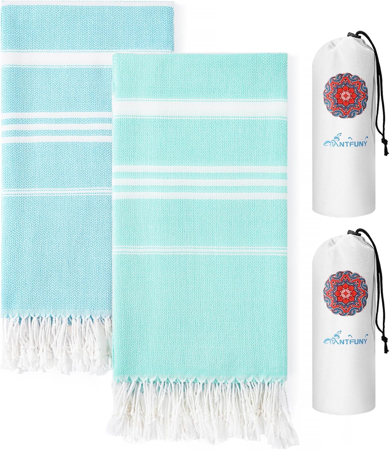 2 Packs Cotton Turkish Beach Towels Quick Dry Sand Free Oversized 