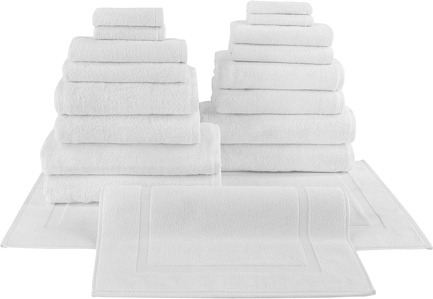 Set of 18-100% Turkish Cotton, Absorbent & Comfy, Includes 4 Bath Towel 4 Hand Towel, 4 Washcloth, 4  Bathsheets & 2 Bath Mat | (White)