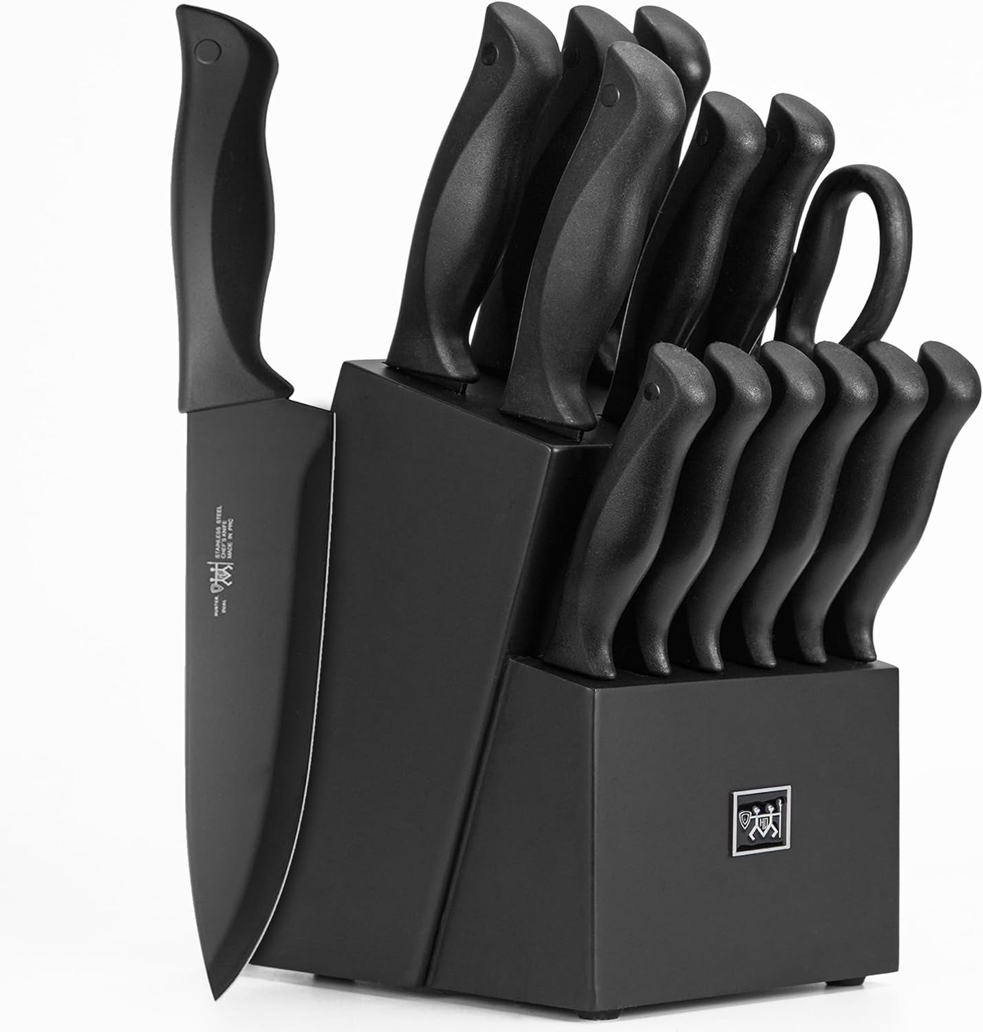 Knife Sets for Kitchen with Block,  15 Pcs Kitchen Knife Set with Block Self Sharpening, Dishwasher Safe, Anti-Slip Handle, Black